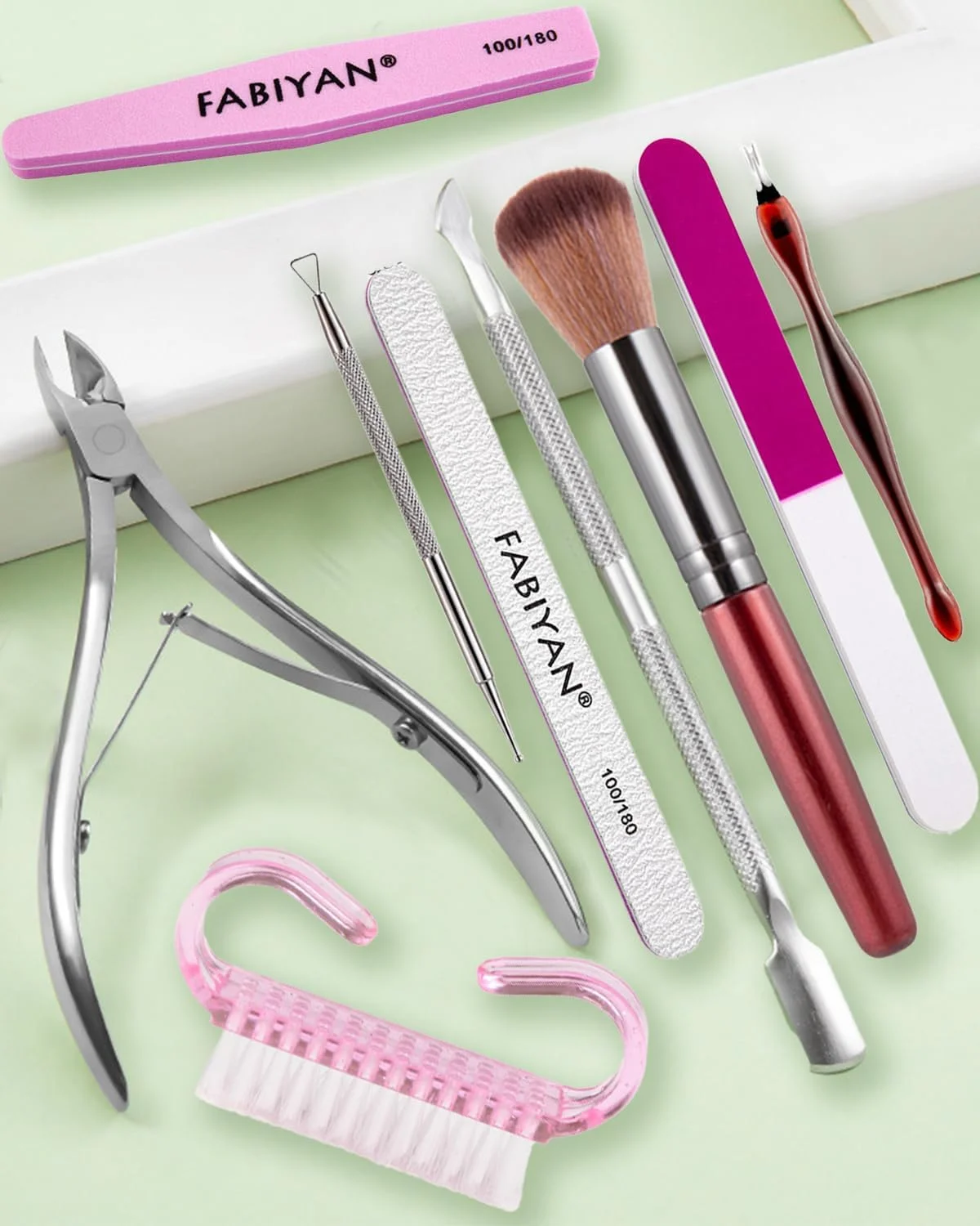 ست ۸ تکه مراقبت از ناخن، مجموعه ابزار مانیکور و پدیکور با سوهان ناخن، بافر ناخن، نیپر کوتیکول و ابزار پیرایش کوتیکول برای بانوان، کیت آماده سازی ناخن برای استفاده در منزل یا سالن