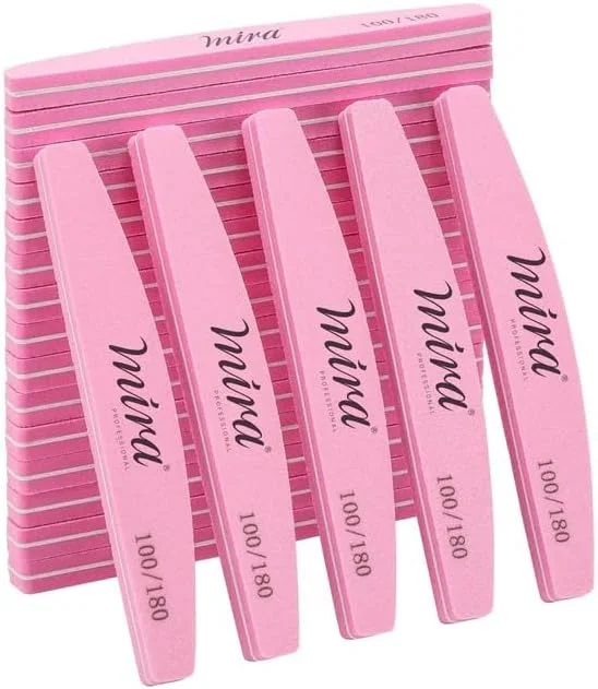 سوهان ناخن حرفه ای هلالی اسفنجی 703 صورتی برای طراحی ناخن میرا 10 عددی