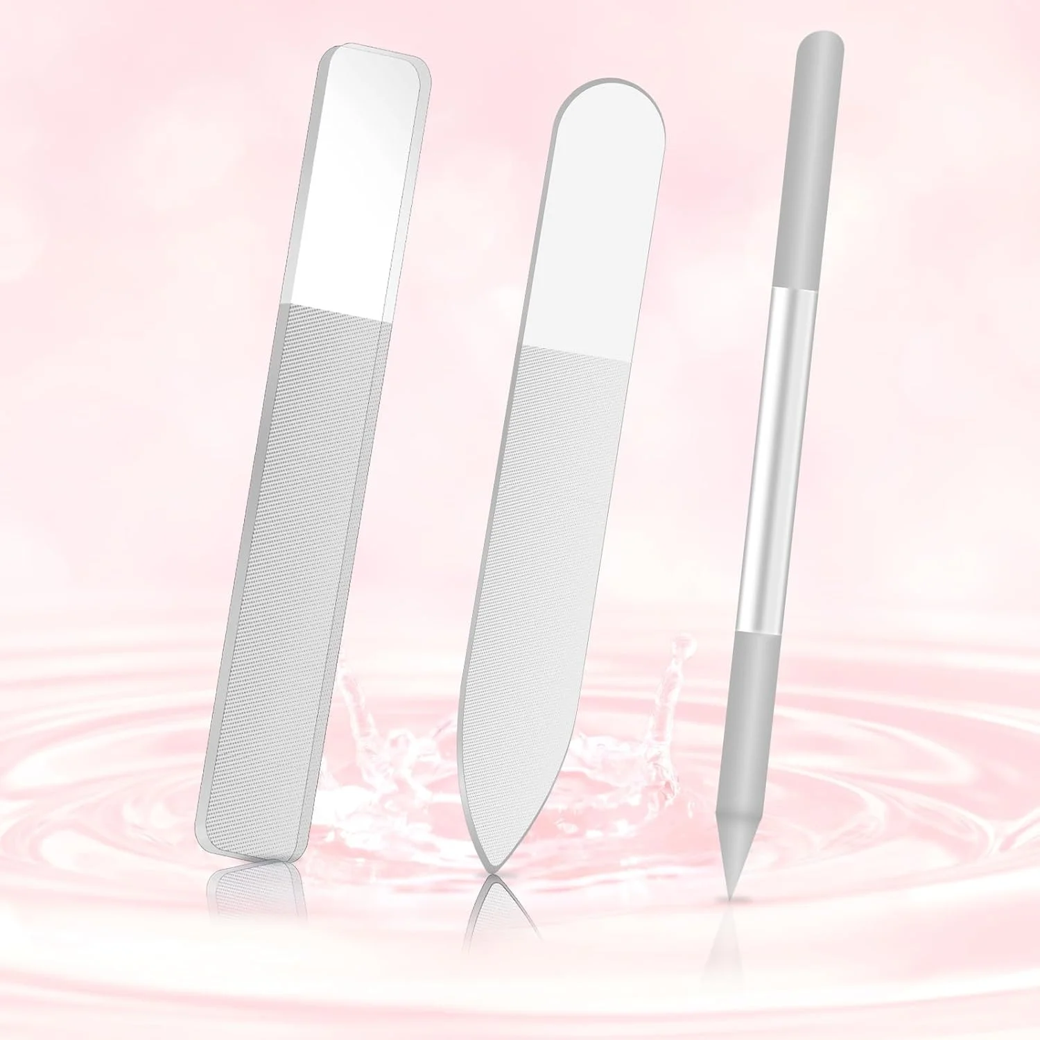 ست ۳ عددی سوهان ناخن شیشه ای برای ناخن های طبیعی، بافر و براق کننده ناخن شیشه ای، ابزار حرفه ای کریستالی مانیکور دو طرفه، ست ابزار مانیکور پدیکور برای شکل دادن، صاف کردن و صیقل دادن ناخن ها