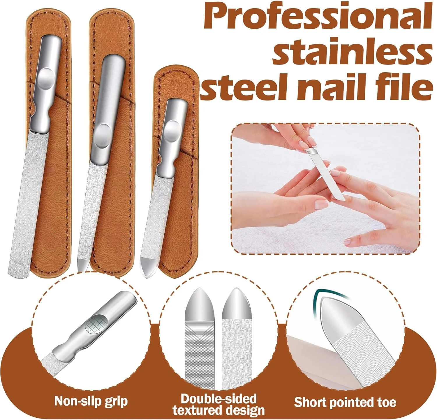 سوهان ناخن دو طرفه FUG، 3 عددی، سوهان ناخن پا استیل ضد زنگ به همراه کیف، کیت برای آقایان و بانوان