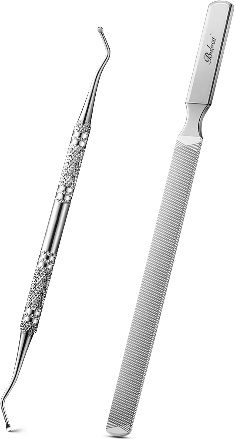 سوهان ناخن پا بالوکا برای ناخن های ضخیم و تسکین ناخن های فرورفته | سوهان فلزی سنگین با بالابر ناخن پا برای سالمندان، دانه درشت و طراحی بادوام از جنس استنلس استیل (نقره ای، 1.0، عدد، دانه بندی 180/240)