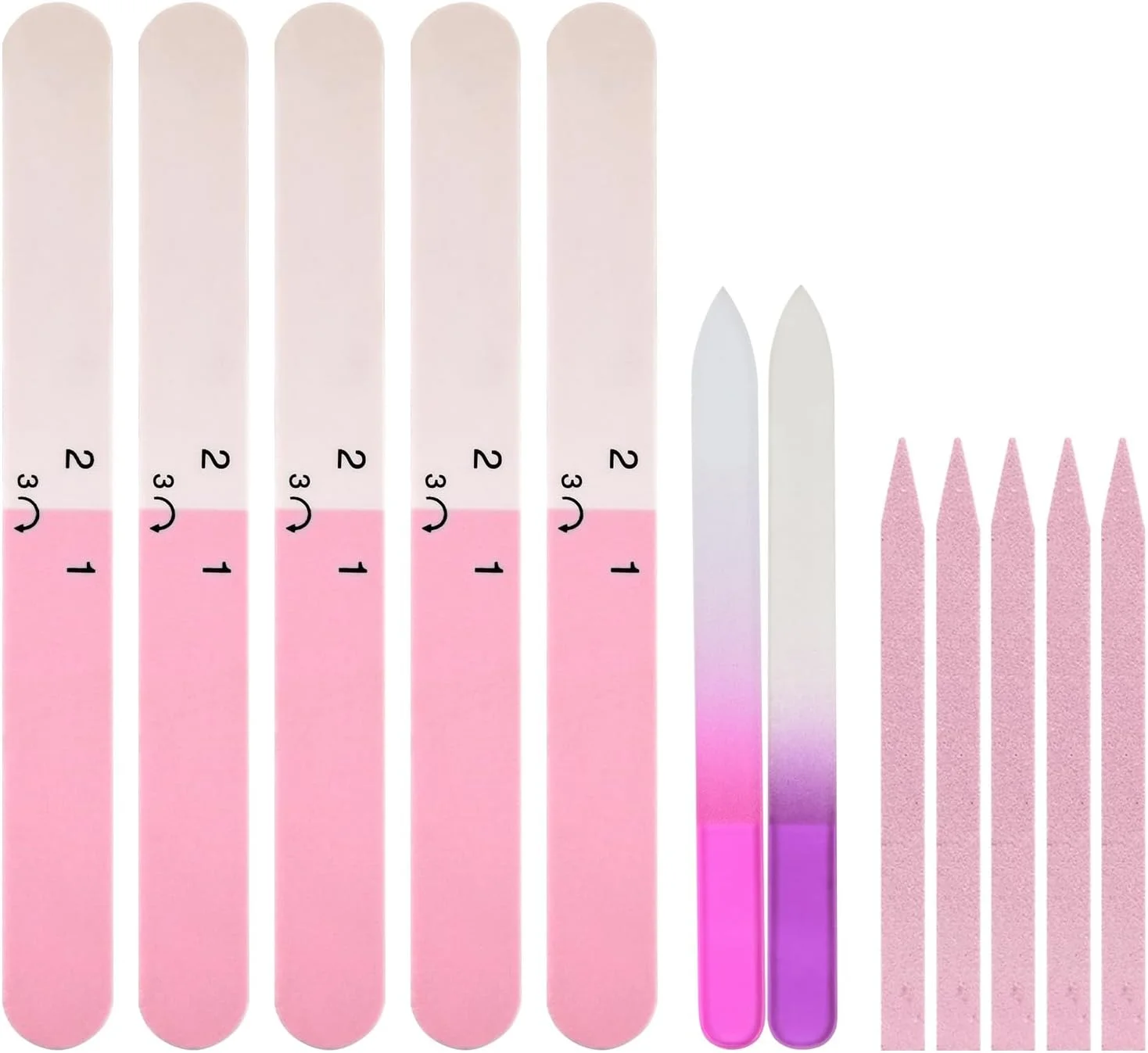 ست سوهان و بافر ناخن 12 عددی، شامل سوهان شیشه ای کریستالی، بافر ناخن برای ناخن طبیعی، سوهان ناخن شیشه ای دو طرفه، ابزار مراقبت از ناخن بادوام و قابل استفاده مجدد، هدیه برای بانوان