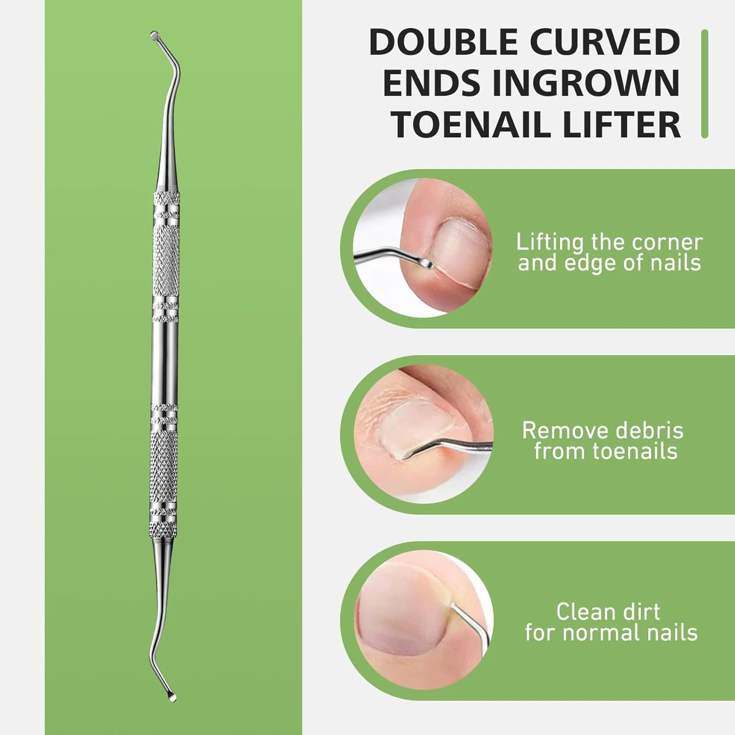 سوهان ناخن پا بالوکا برای ناخن های ضخیم و تسکین ناخن های فرورفته | سوهان فلزی سنگین با بالابر ناخن پا برای سالمندان، دانه درشت و طراحی بادوام از جنس استنلس استیل (نقره ای، 1.0، عدد، دانه بندی 180/240)