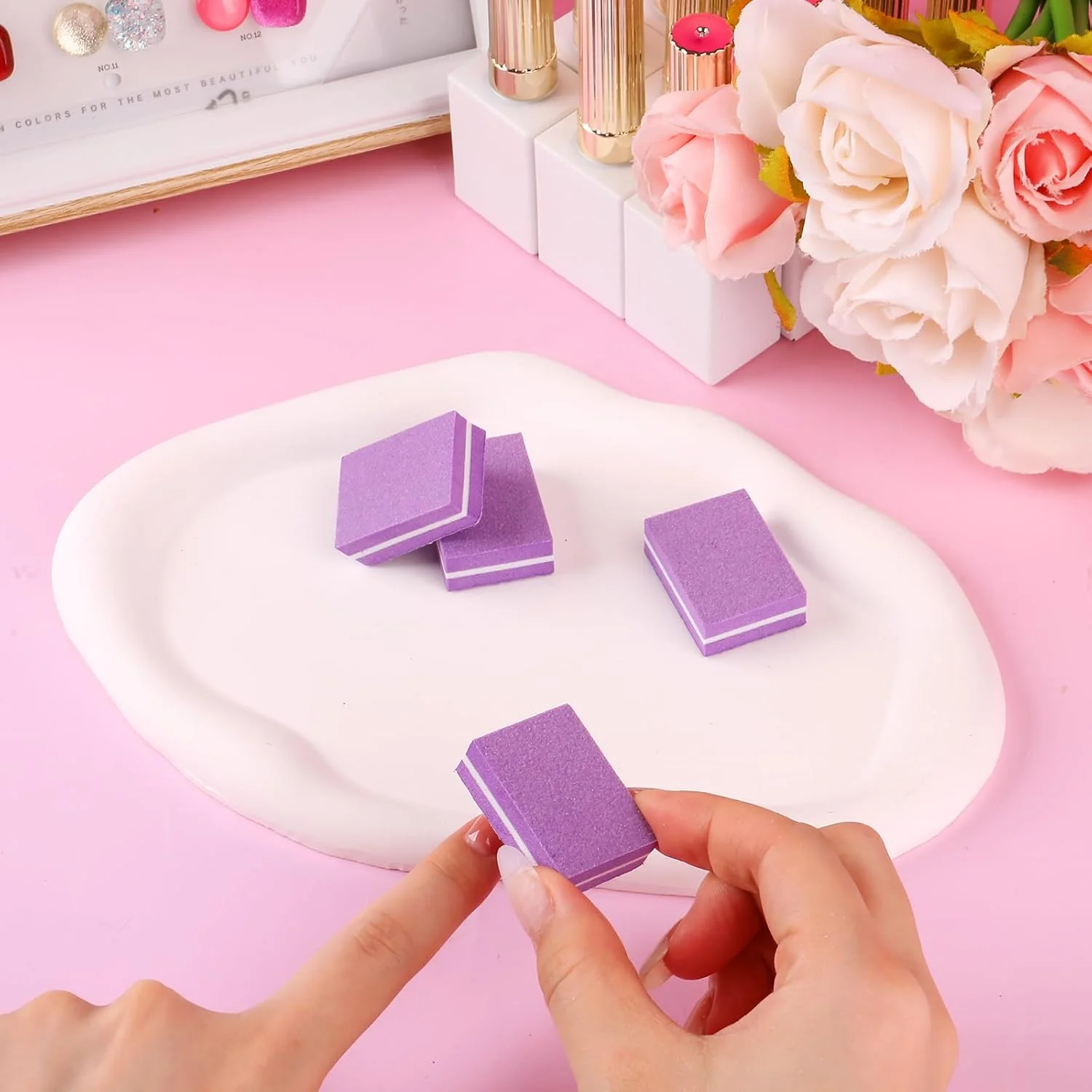 بافر ناخن 50 عددی، مینی بافر بلاک سوهان ناخن برای ناخن های اکریلیک و ناخن های طبیعی، درجه زبری 100/180، سوهان ناخن دو طرفه (بنفش) بافر ناخن 50 عددی، مینی بافر بلاک سوهان ناخن برای ناخن های اکریلیک و ناخن های طبیعی، درجه زبری 100/180، سوهان ناخن دو طرفه (بنفش)