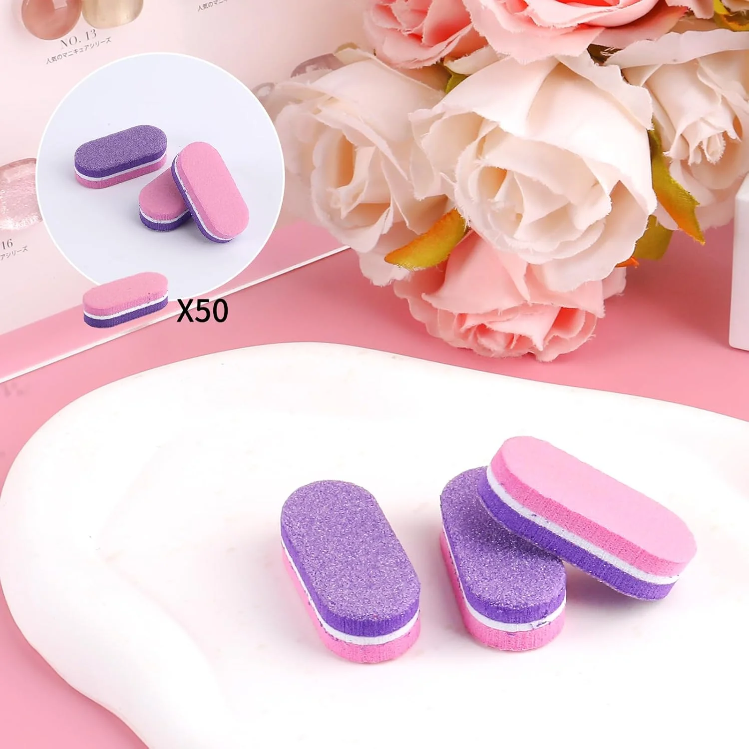 بافر ناخن 50 عددی، مینی بافر بلاک سوهان ناخن برای ناخن های اکریلیک و ناخن های طبیعی، درجه زبری 100/180، سوهان ناخن دو طرفه (صورتی بنفش)