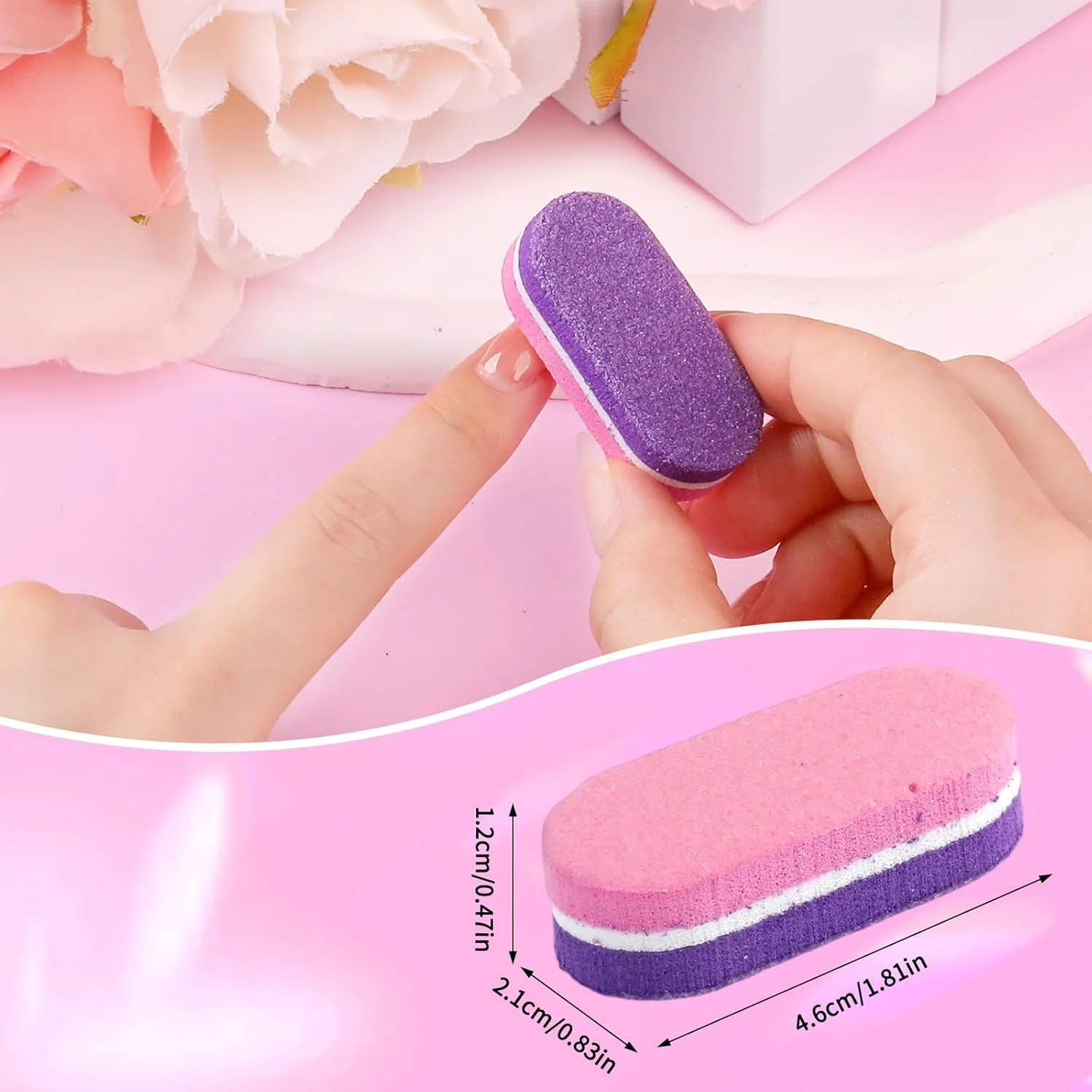 بافر ناخن 50 عددی، مینی بافر بلاک سوهان ناخن برای ناخن های اکریلیک و ناخن های طبیعی، درجه زبری 100/180، سوهان ناخن دو طرفه (صورتی بنفش)