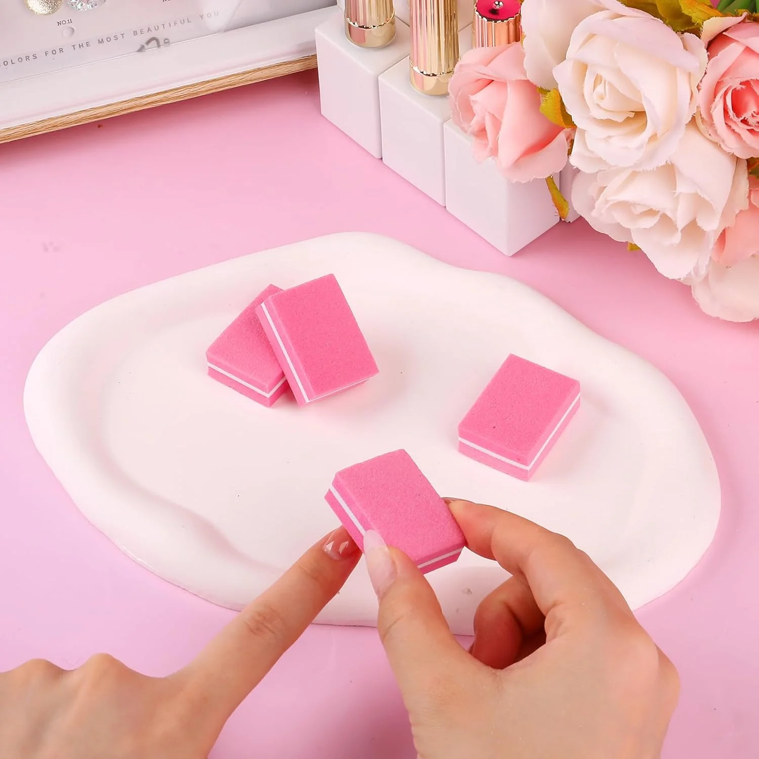 بافر ناخن 50 عددی، مینی بافر بلاک سوهان ناخن برای ناخن های اکریلیک و ناخن های طبیعی، درجه زبری 100/180، سوهان ناخن دو طرفه (صورتی) بافر ناخن 50 عددی، مینی بافر بلاک سوهان ناخن برای ناخن های اکریلیک و ناخن های طبیعی، درجه زبری 100/180، سوهان ناخن دو طرفه (صورتی)