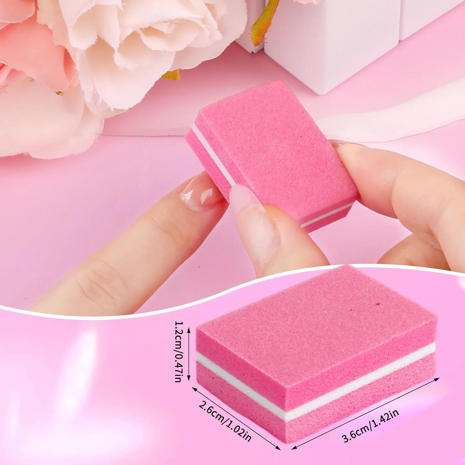 بافر ناخن 50 عددی، مینی بافر بلاک سوهان ناخن برای ناخن های اکریلیک و ناخن های طبیعی، درجه زبری 100/180، سوهان ناخن دو طرفه (صورتی)