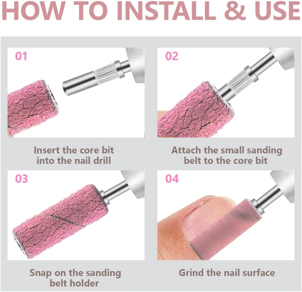 مجموعه 50 عددی سنباده آستینی ناخن شماره 240 به همراه یک عدد محور مناسب دریل، سنباده امری، سوهان مانیکور پدیکور، رز قرمز