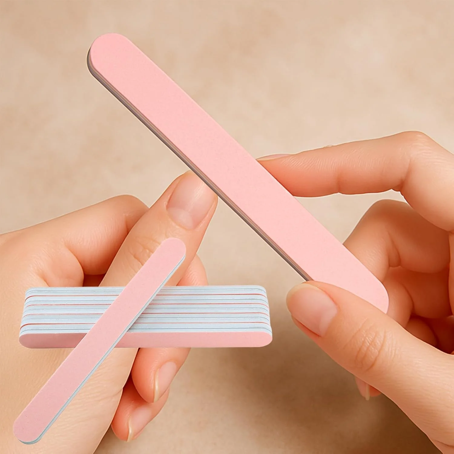 سوهان ناخن ۱۰ عددی صورتی دو طرفه - سوهان ناخن و بافر سمباده ای قابل شستشو با درجه زبری ۱۲۰ برای فرم دادن و صاف کردن