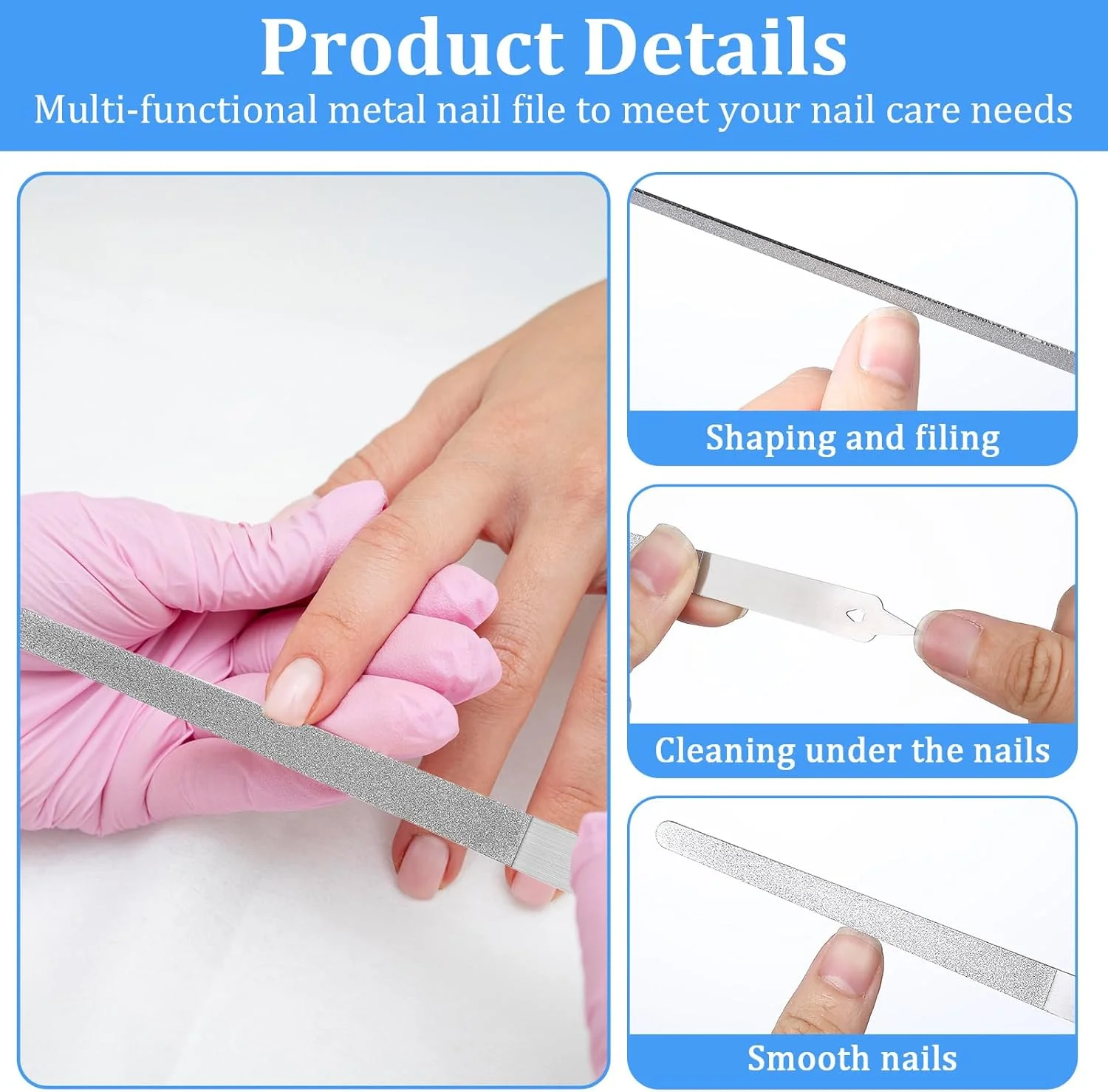 ست ۴ عددی سوهان ناخن الماسه، سوهان ناخن فلزی حرفه ای با دسته ضد لغزش و دو طرفه برای مانیکور و پدیکور