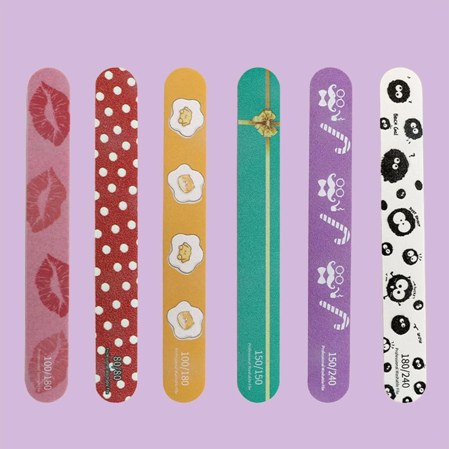 ۶ عدد سوهان ناخن دو طرفه رنگارنگ برای شکل دادن و صاف کردن ناخن های پا و دست، مناسب مانیکور و پدیکور بانوان