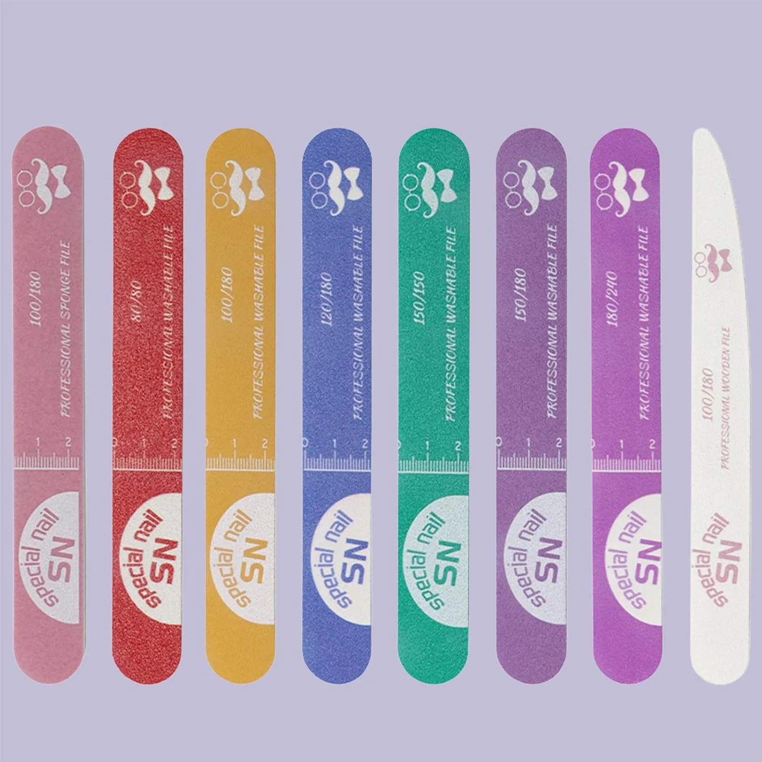 ست ۸ عددی سوهان ناخن، سوهان سمباده ای رنگارنگ برای ناخن های طبیعی، ابزار مانیکور حرفه ای دو طرفه برای صاف و حالت دادن به ناخن ها، مناسب بانوان