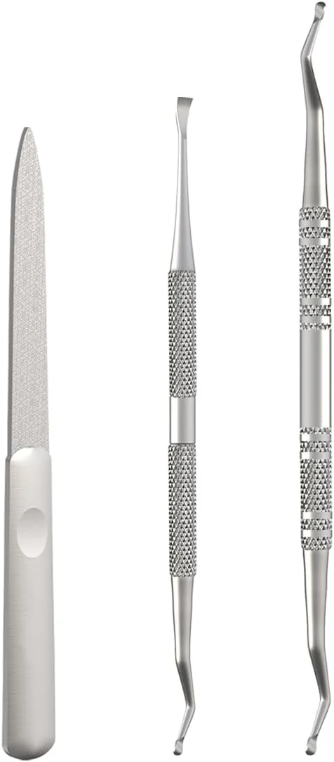 ست ۳ عددی سوهان ناخن پا مقاوم برای ناخن های ضخیم و رفع فرورفتگی - سوهان سمباده ای زبر - بالابرنده ناخن پا استیل ضد زنگ برای سالمندان