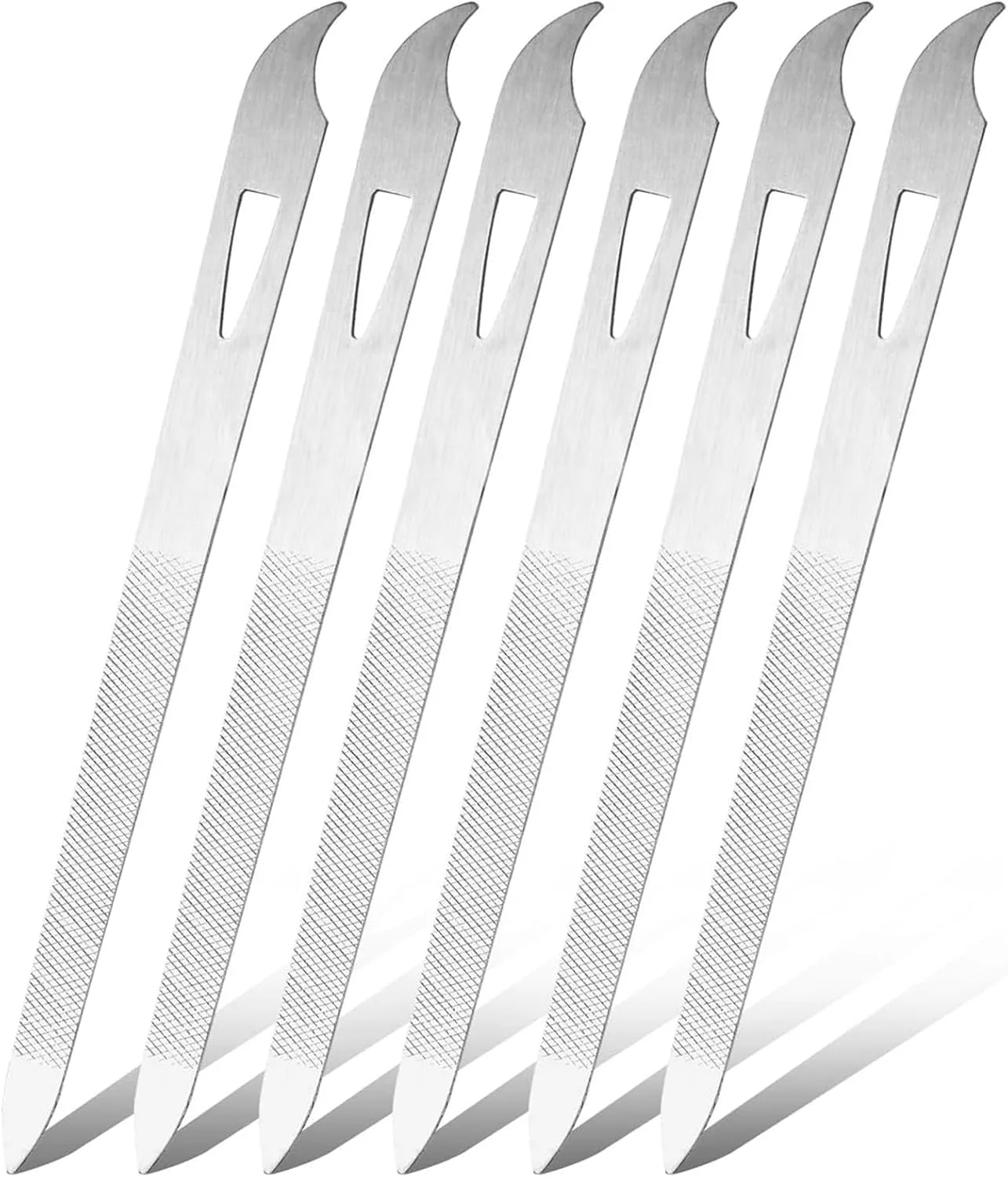 مجموعه ۶ عددی سوهان ناخن استیل ضد زنگ با نوک تیز، سوهان ناخن فلزی دو طرفه الماسه برای ناخن های طبیعی، ابزار مانیکور پدیکور برای سالن، منزل و مسافرت - ۱۴ سانتی متر