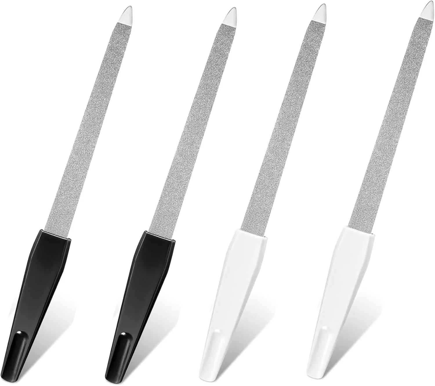 ست ۴ عددی سوهان ناخن فلزی، سوهان ناخن حرفه ای برای ناخن های طبیعی، سوهان ناخن دو طرفه برای ناخن های اکریلیک و ژل، ست ابزار سوهان ناخن برای زنان و مردان، لوازم جانبی ناخن برای استفاده در سالن منزل (سفید/مشکی)