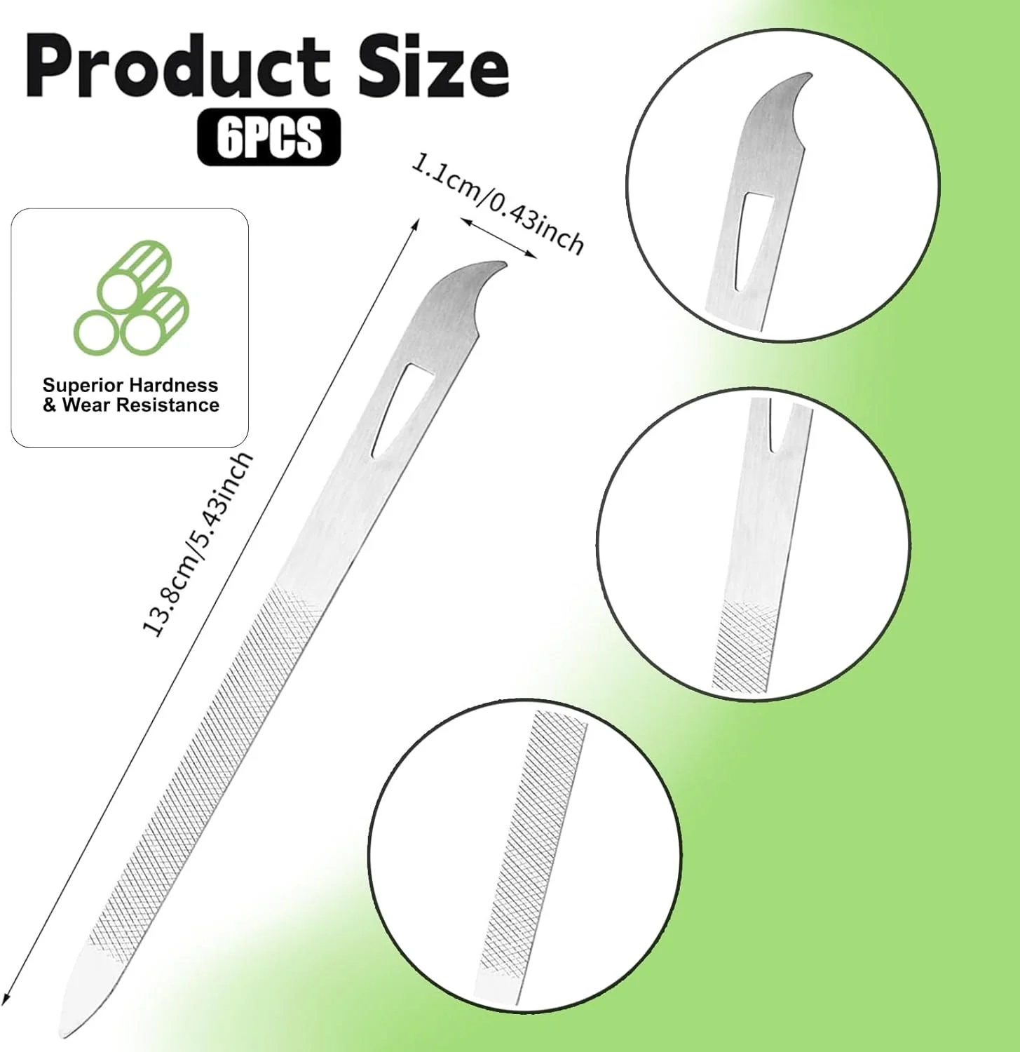 مجموعه ۶ عددی سوهان ناخن استیل ضد زنگ با نوک تیز، سوهان ناخن فلزی دو طرفه الماسه برای ناخن های طبیعی، ابزار مانیکور پدیکور برای سالن، منزل و مسافرت - ۱۴ سانتی متر