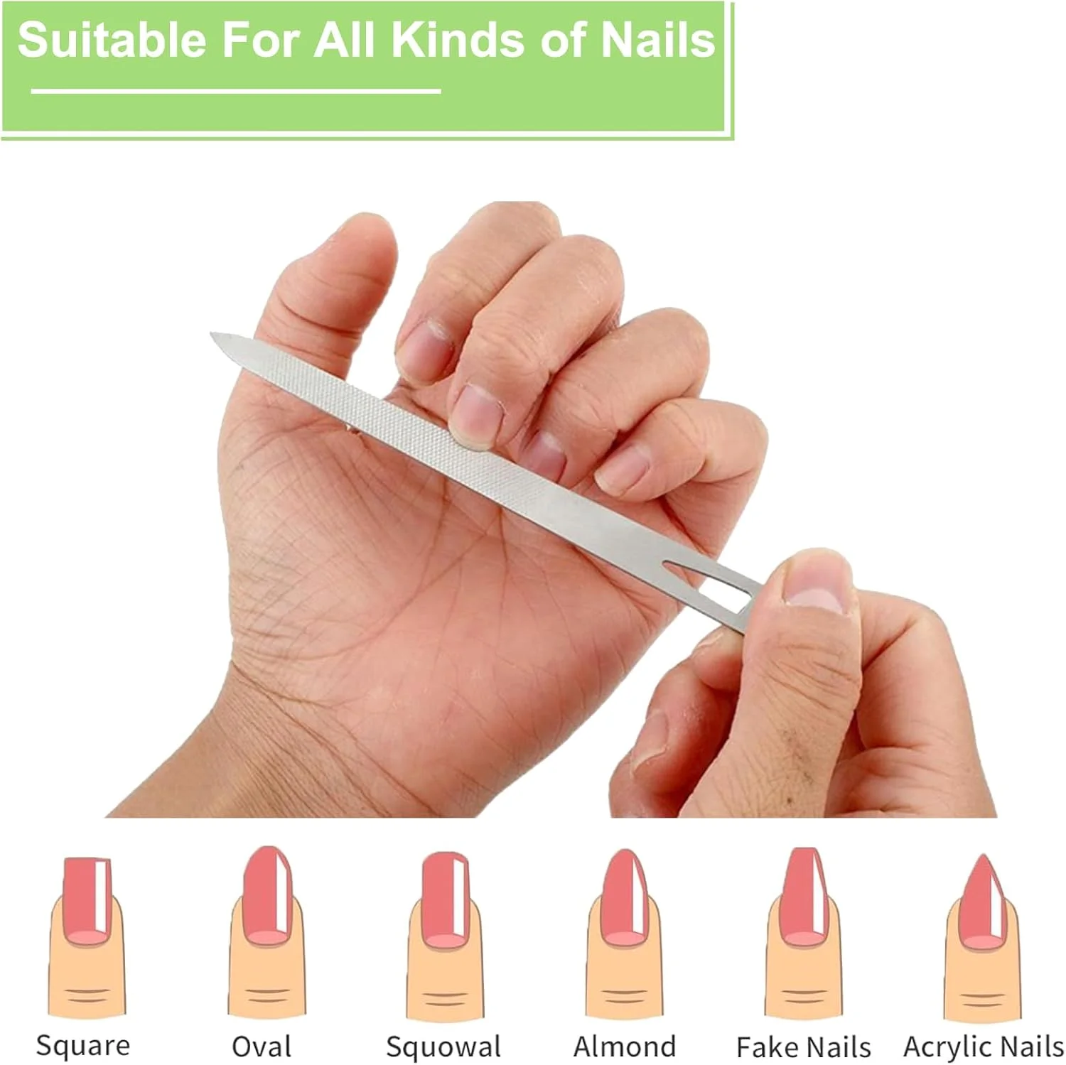 مجموعه ۶ عددی سوهان ناخن استیل ضد زنگ با نوک تیز، سوهان ناخن فلزی دو طرفه الماسه برای ناخن های طبیعی، ابزار مانیکور پدیکور برای سالن، منزل و مسافرت - ۱۴ سانتی متر