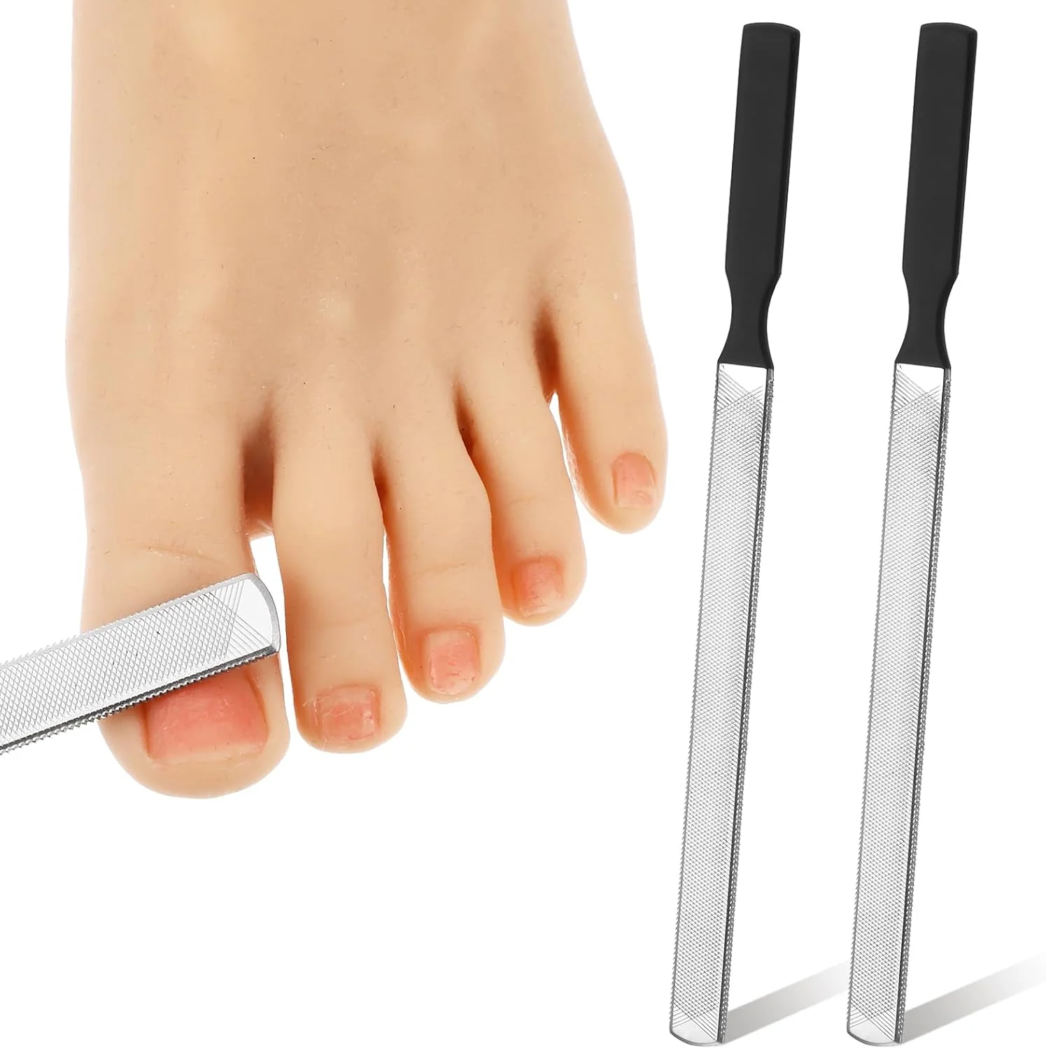 دو عدد سوهان ناخن فلزی، سوهان ناخن حرفه ای برای ناخن های ضخیم با سطح سوهان کاری 12 سانتی متری، ابزار کارآمد مراقبت از ناخن (مشکی)