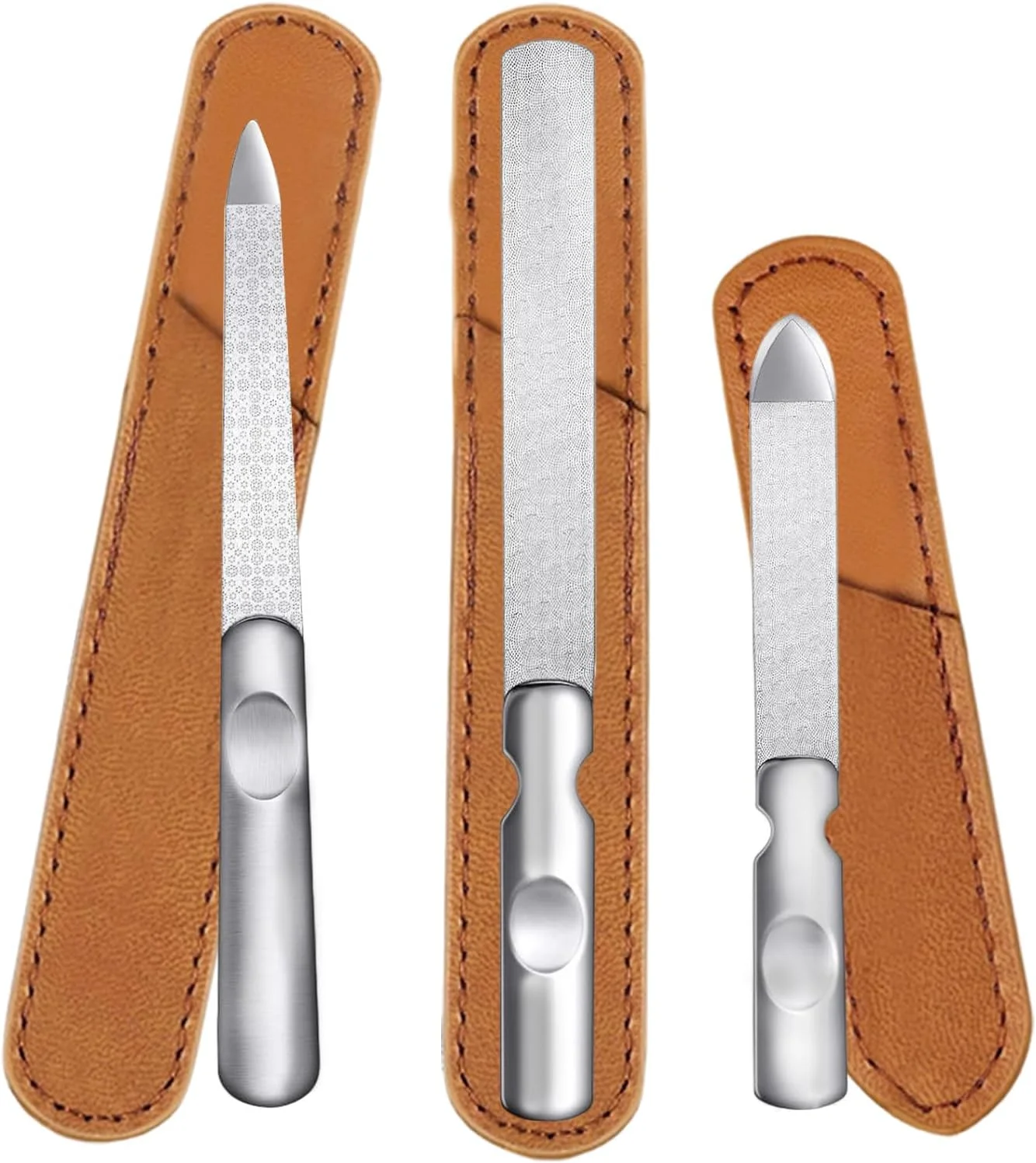 سوهان ناخن فلزی با کیف چرمی، سوهان ناخن حرفه ای استیل ضد زنگ دو طرفه با دانه بندی زبر و نرم