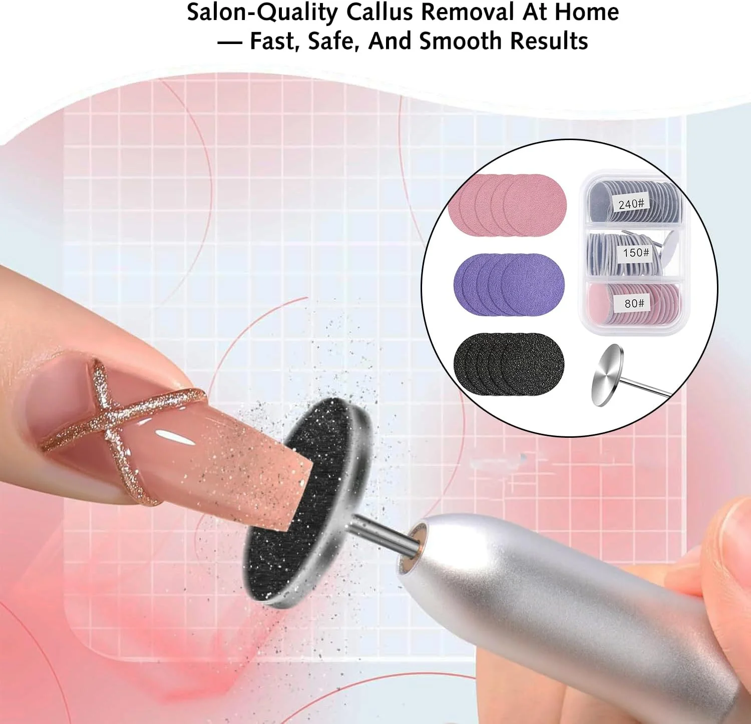 دیسک های سمباده ای با سری فلزی دریل ناخن 25 میلی متری، دیسک های سمباده ای جایگزین پدیکور، دیسک های سمباده ای پا با درجه زبری مختلف برای از بین بردن پوست های مرده و پینه های پا، مناسب مانیکور و پدیکور