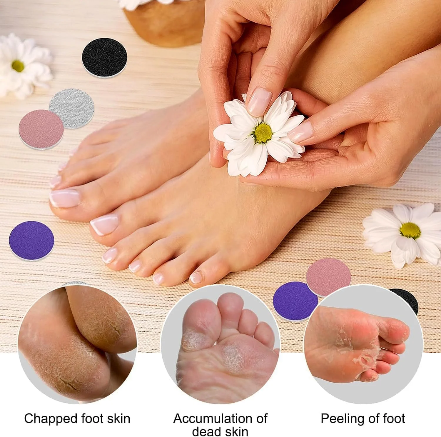 دیسک های سمباده ای با سری فلزی دریل ناخن 25 میلی متری، دیسک های سمباده ای جایگزین پدیکور، دیسک های سمباده ای پا با درجه زبری مختلف برای از بین بردن پوست های مرده و پینه های پا، مناسب مانیکور و پدیکور