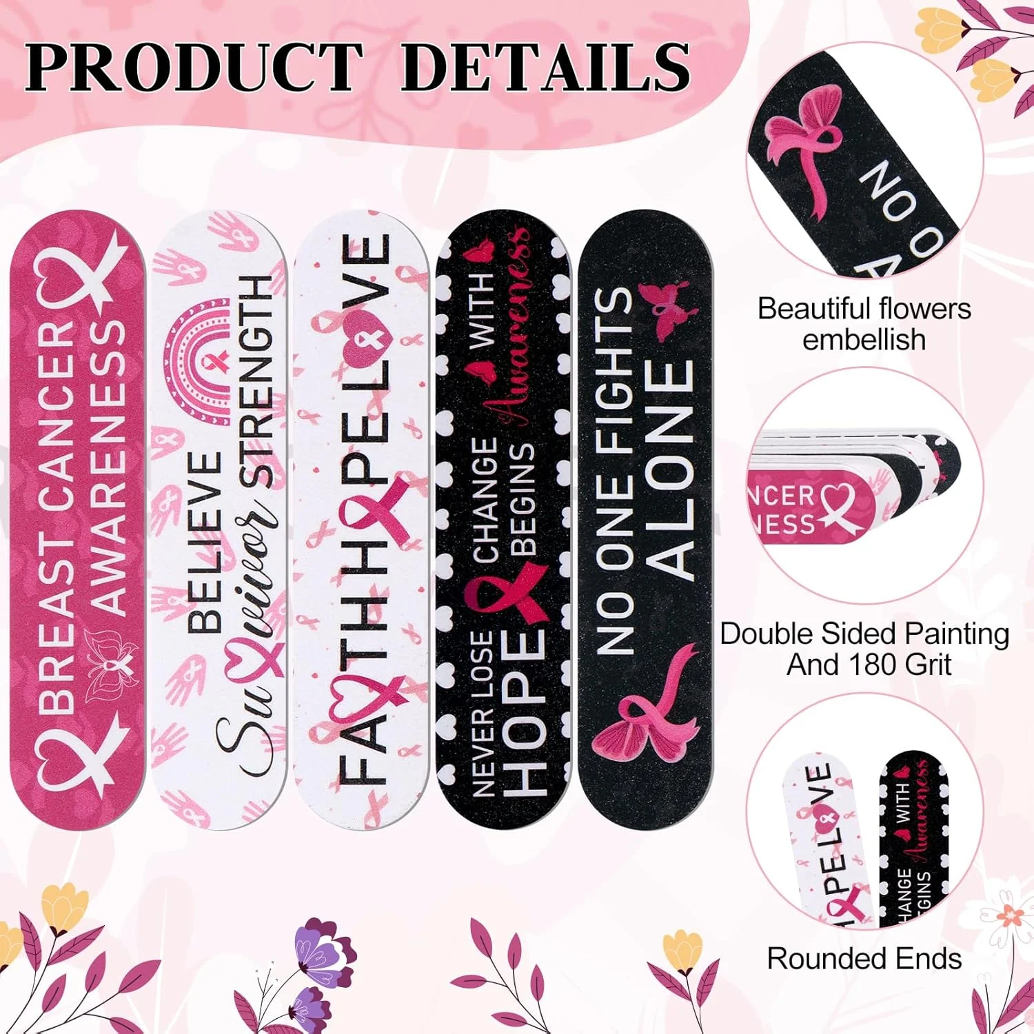 ۵۰ عدد سوهان ناخن با طرح آگاهیرسانی سرطان سینه، سوهان سمبادهای عمده، روبان صورتی، ابزار مانیکور برای زنان و دختران، هدیه مهمانی آگاهیرسانی سرطان سینه، فعالیتهای رفاه عمومی ۵۰ عدد سوهان ناخن با طرح آگاهیرسانی سرطان سینه، سوهان سمبادهای عمده، روبان صورتی، ابزار مانیکور برای زنان و دختران، هدیه مهمانی آگاهیرسانی سرطان سینه، فعالیتهای رفاه عمومی