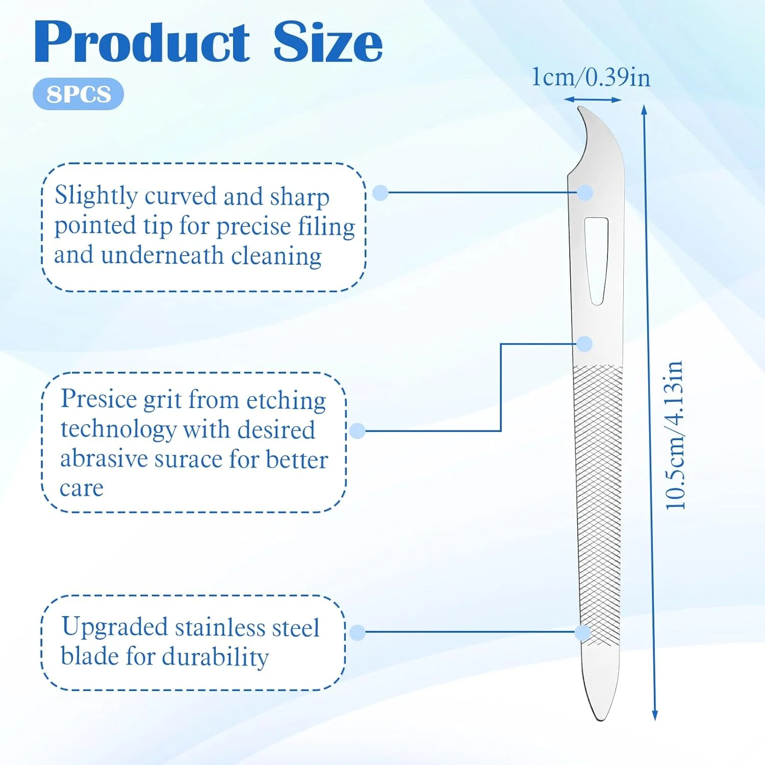 ۸ عدد سوهان ناخن فلزی، سوهان ناخن استیل ضد زنگ برای ناخن های طبیعی، سوهان ناخن فلزی نازک ۱۰.۵ سانتی متری با نوک تیز منحنی دو طرفه، ابزار مانیکور پدیکور ناخن پا ۸ عدد سوهان ناخن فلزی، سوهان ناخن استیل ضد زنگ برای ناخن های طبیعی، سوهان ناخن فلزی نازک ۱۰.۵ سانتی متری با نوک تیز منحنی دو طرفه، ابزار مانیکور پدیکور ناخن پا