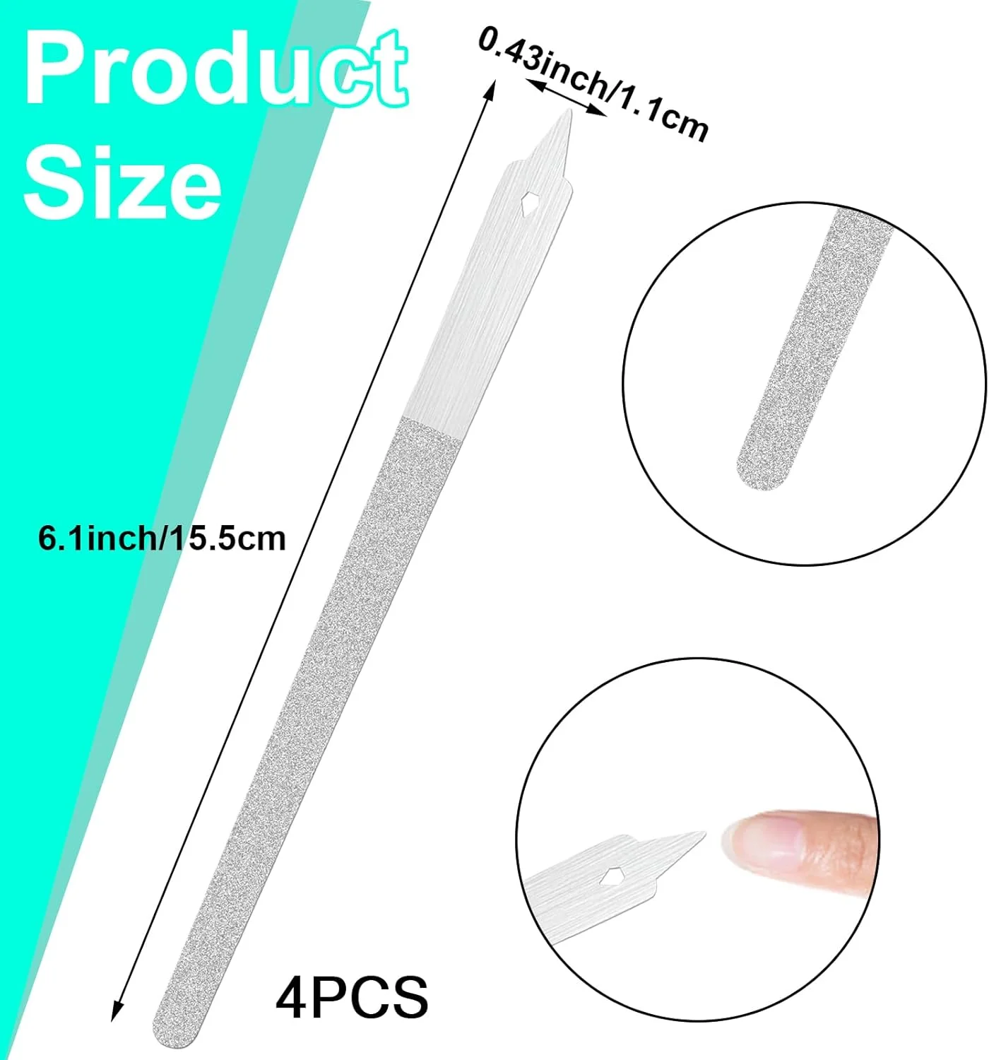 ست 4 عددی سوهان ناخن الماسه دو طرفه، سوهان ناخن استیل ضد زنگ با نوک تیز، مناسب برای ناخن های طبیعی، مانیکور، پدیکور، ابزار سالن و منزل