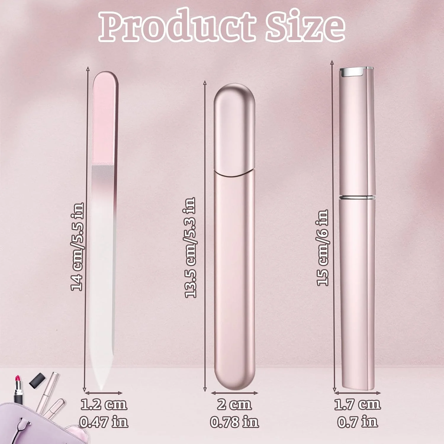 دو عدد سوهان ناخن شیشه ای و بافر همراه با کیف، سوهان ناخن کریستالی شیشه ای برای ناخن های طبیعی، هدیه ای مناسب برای خانم ها (رزگلد)