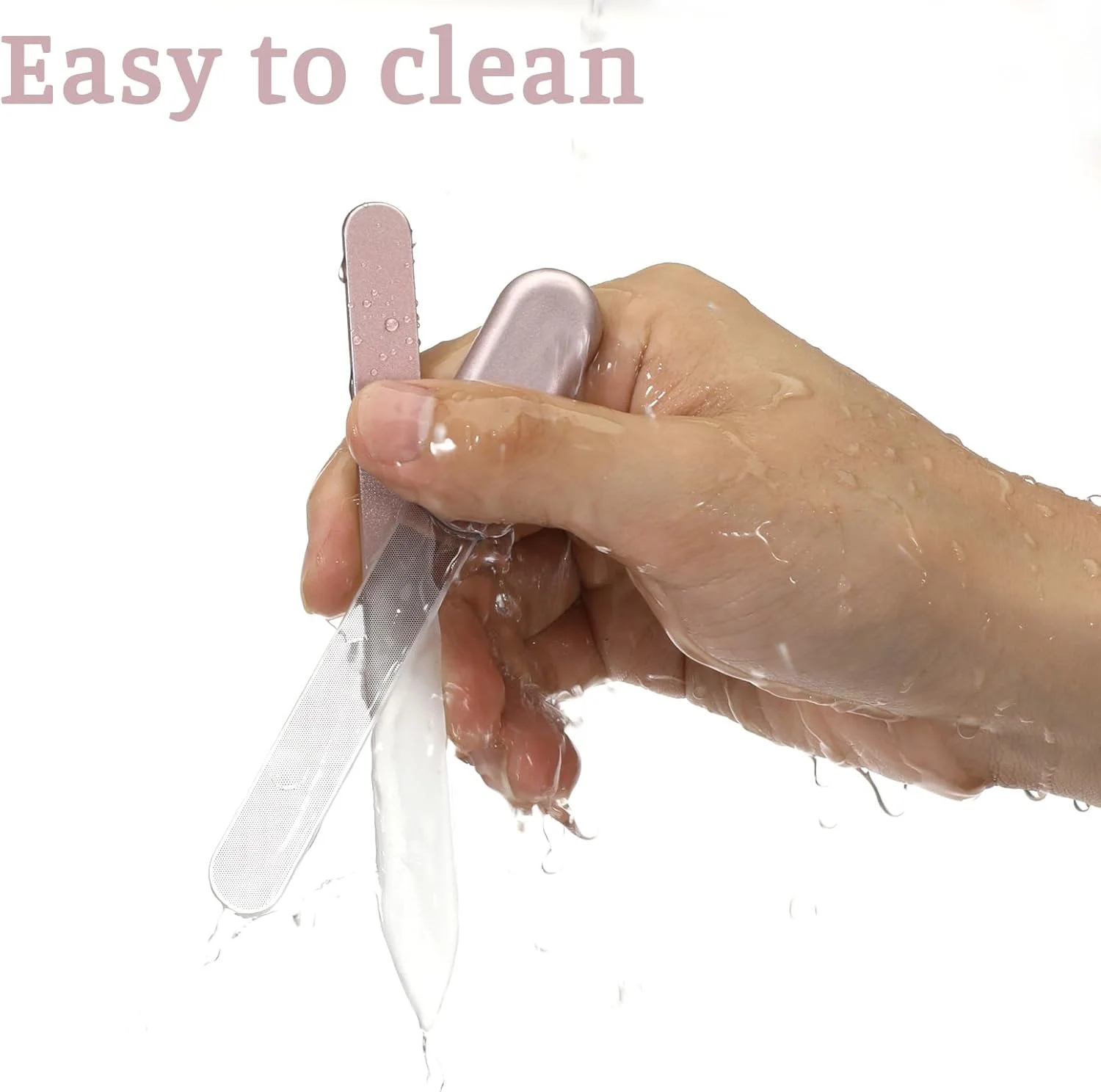 دو عدد سوهان ناخن شیشه ای و بافر همراه با کیف، سوهان ناخن کریستالی شیشه ای برای ناخن های طبیعی، هدیه ای مناسب برای خانم ها (رزگلد)