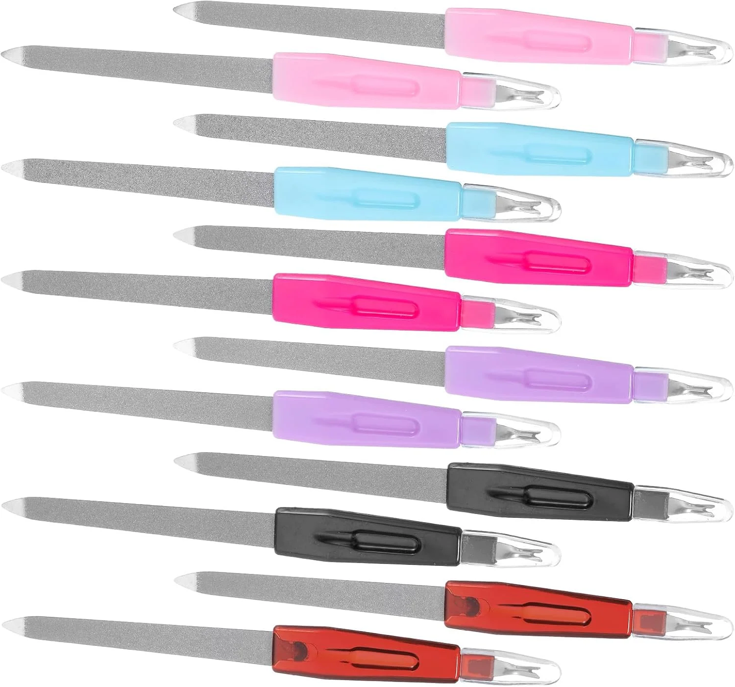 ست ۱۲ عددی سوهان ناخن فلزی، دسته ضد لغزش طرح شمشیر، سوهان ناخن دو طرفه استیل ضد زنگ با نوک تیز یاقوت کبود