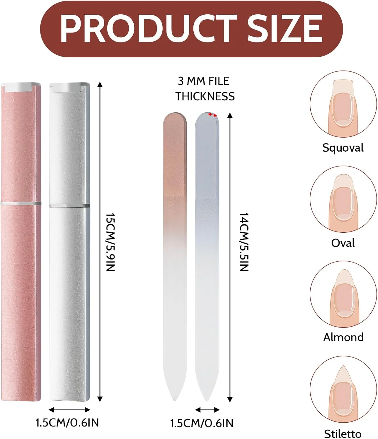 دو عدد سوهان ناخن شیشه ای با футляр، سوهان ناخن کریستالی دو طرفه، ابزار حرفه ای سوهان زدن مانیکور/پدیکور برای حالت دادن و طراحی ناخن های طبیعی و مصنوعی