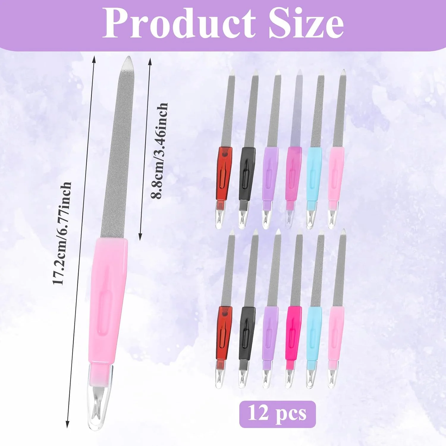 ست ۱۲ عددی سوهان ناخن فلزی، دسته ضد لغزش طرح شمشیر، سوهان ناخن دو طرفه استیل ضد زنگ با نوک تیز یاقوت کبود