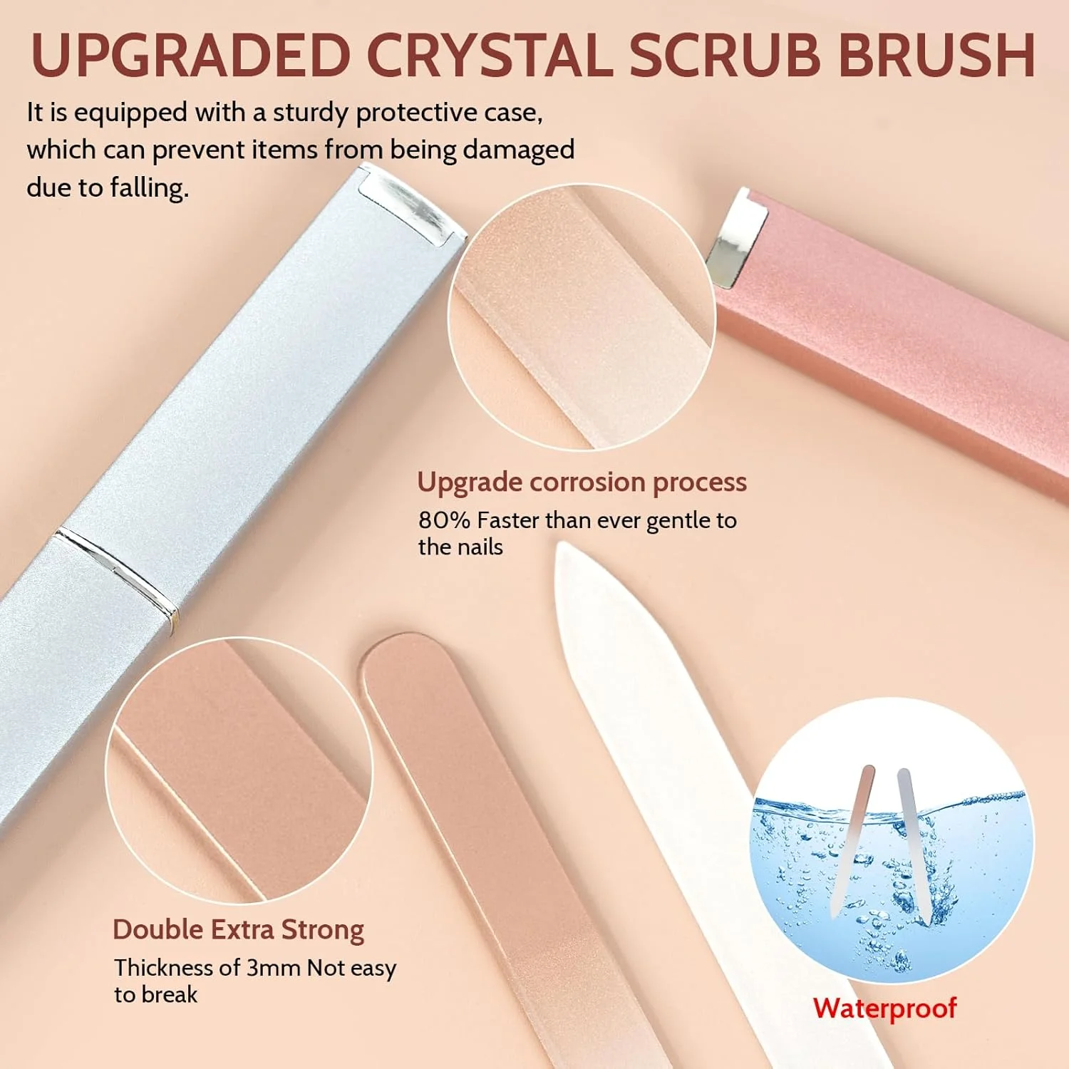 دو عدد سوهان ناخن شیشه ای با футляр، سوهان ناخن کریستالی دو طرفه، ابزار حرفه ای سوهان زدن مانیکور/پدیکور برای حالت دادن و طراحی ناخن های طبیعی و مصنوعی