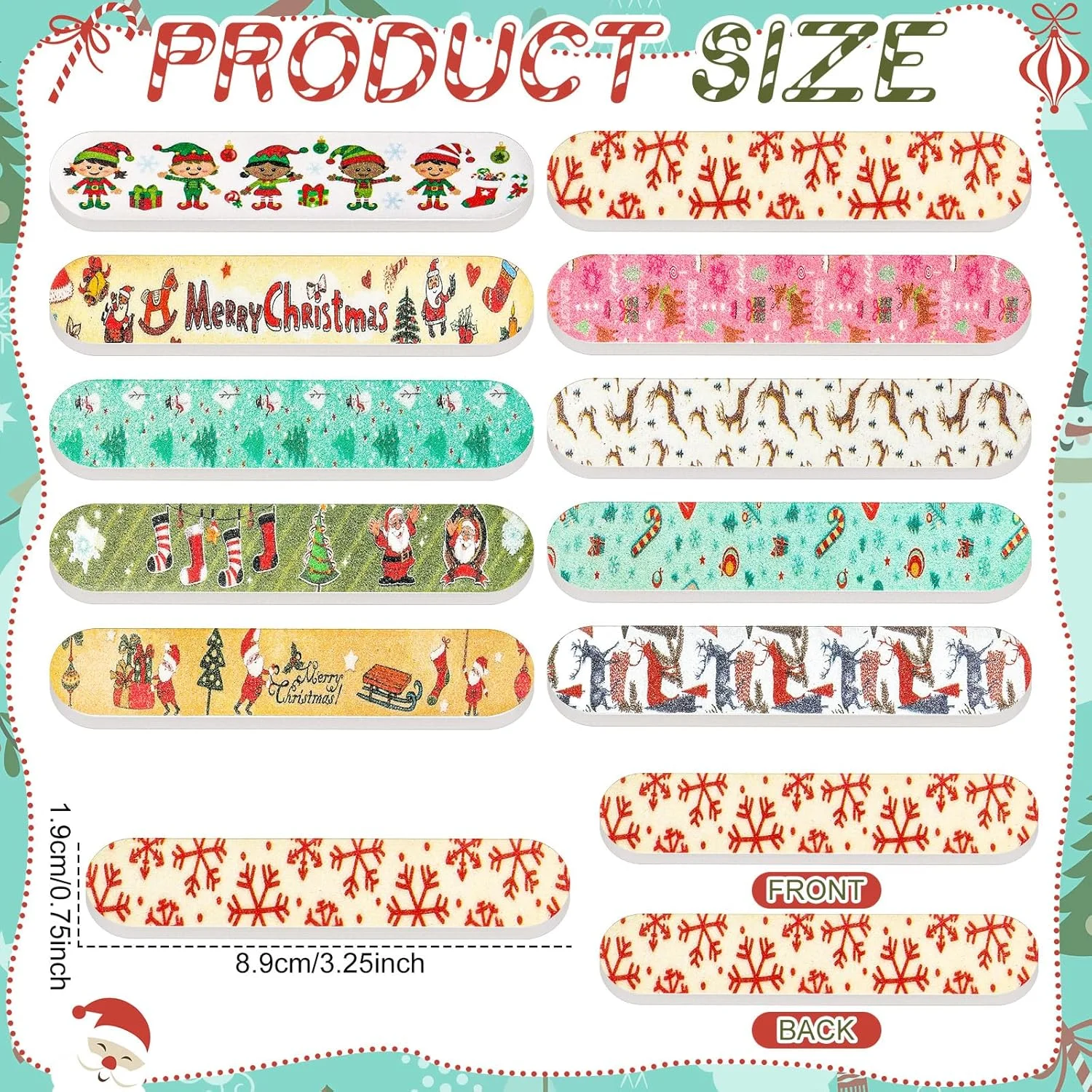 بسته 100 عددی سوهان ناخن طرح کریسمس، هدیه عمده برای تعطیلات، سوهان های کوچک دو طرفه، مناسب برای مهمانی کریسمس، هدیه برای قدردانی از کارمندان، معلمان و همکاران (طرح زیبا)