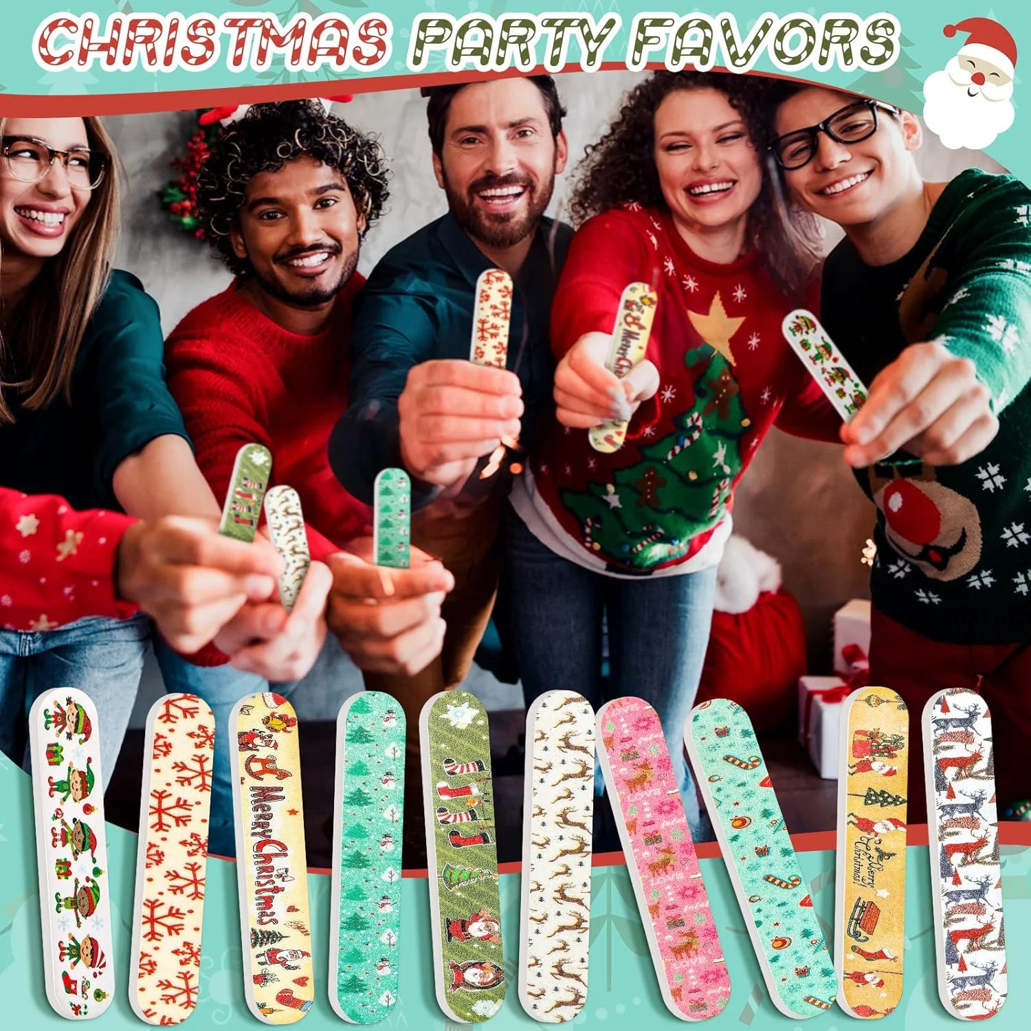 بسته 100 عددی سوهان ناخن طرح کریسمس، هدیه عمده برای تعطیلات، سوهان های کوچک دو طرفه، مناسب برای مهمانی کریسمس، هدیه برای قدردانی از کارمندان، معلمان و همکاران (طرح زیبا)