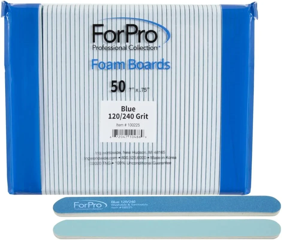 تخته سمباده فومی آبی مجموعه حرفه ای ForPro، درجه زبری 120/240، سوهان ناخن پدیکور و مانیکور مایلار، طول 7 اینچ × عرض 0.75 اینچ، 50 عدد