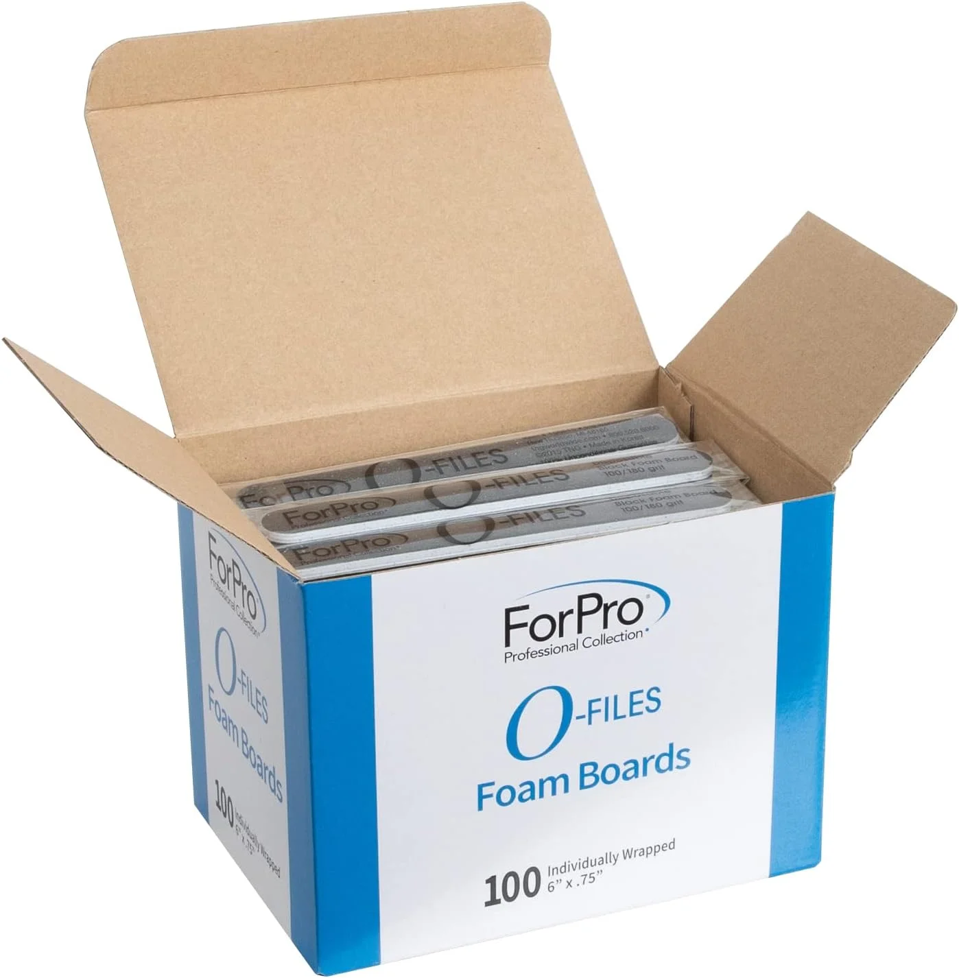 سوهان ناخن فوم برد دو طرفه ForPro Professional Collection، درجه زبری 100/180، بسته بندی تکی، 15 سانتی متر طول * 1.9 سانتی متر عرض، مشکی، 100 عدد