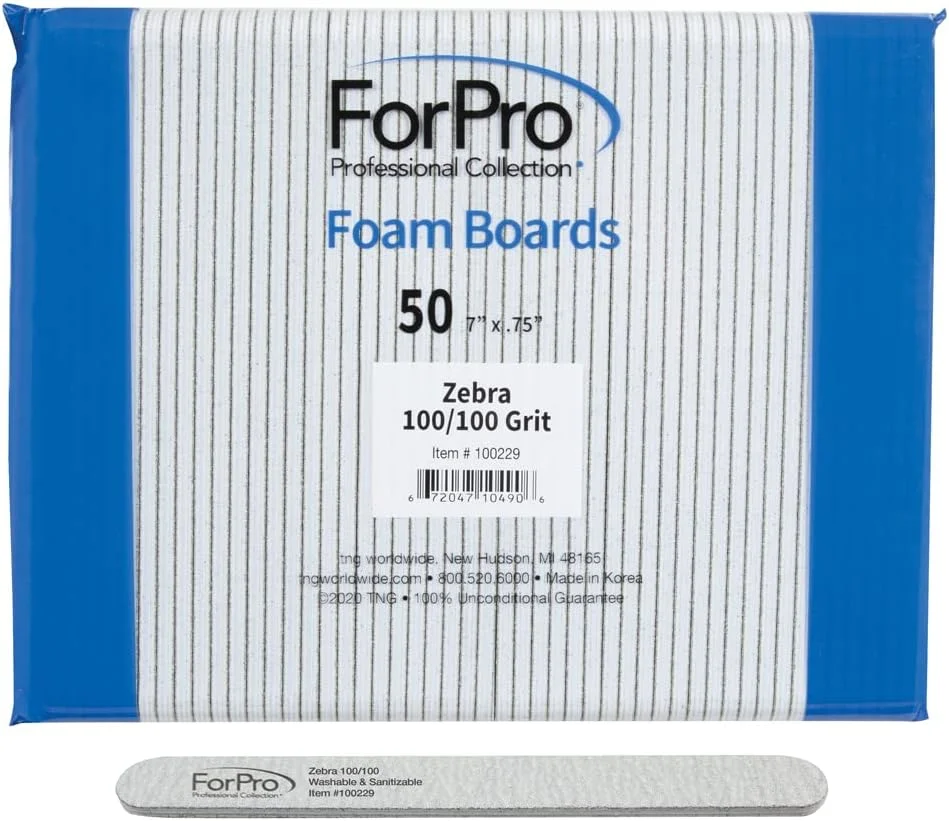 سوهان ناخن فوم زبرا فورپرو، درجه زبری 100/100، دو طرفه، 7 اینچ طول و 0.75 اینچ عرض، بسته 50 عددی