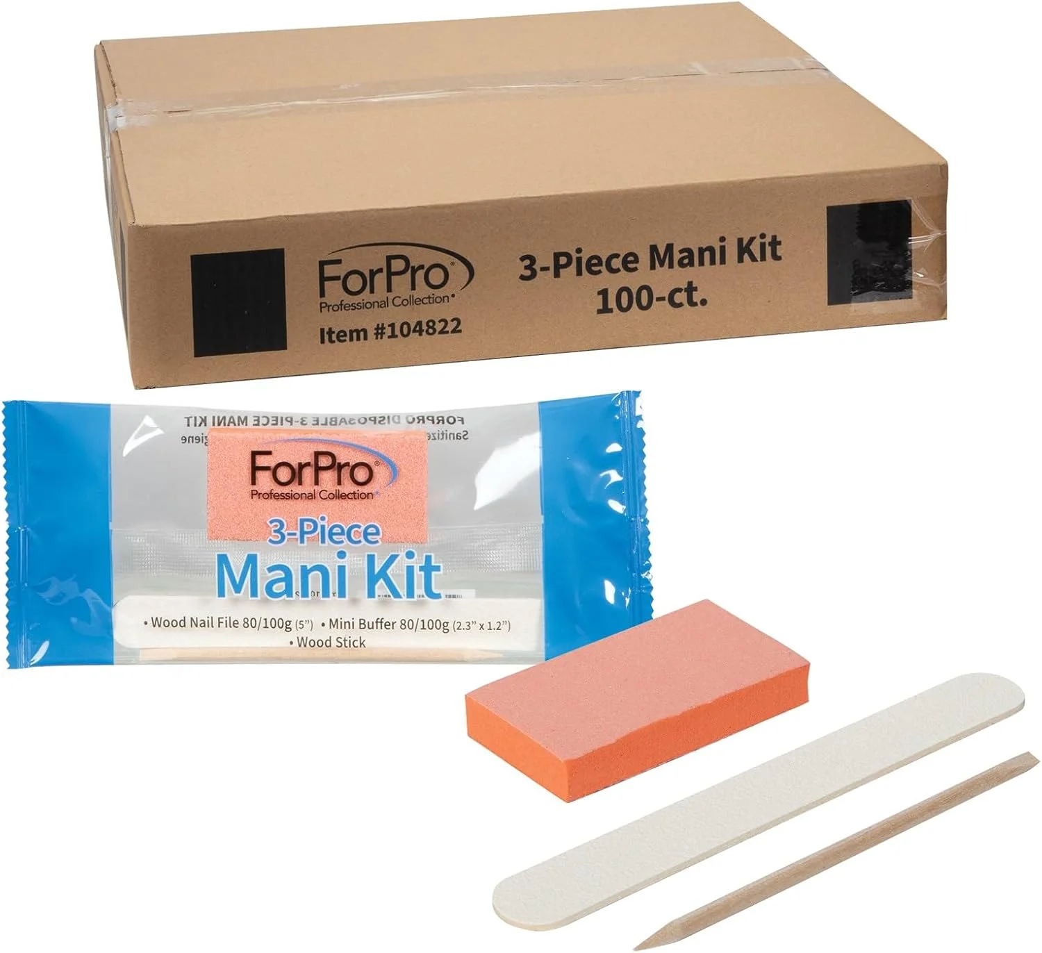 ست مانیکور 3 تکه ForPro، 100 عددی، ست مانیکور بسته بندی شده تکی، سوهان ناخن چوبی سفید 80/100، مینی بافر نارنجی 80/100، چوب چوبی ست مانیکور 3 تکه ForPro، 100 عددی، ست مانیکور بسته بندی شده تکی، سوهان ناخن چوبی سفید 80/100، مینی بافر نارنجی 80/100، چوب چوبی