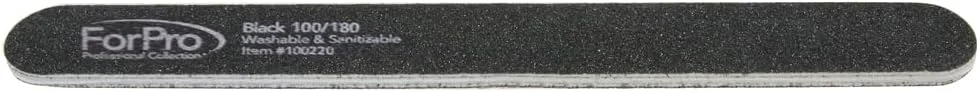 تخته سمباده فومی ناخن ForPro Professional Collection، مشکی، درجه زبری 100/180، دو طرفه، مناسب مانیکور، طول 18 سانتی متر، عرض 2 سانتی متر، 50 عدد