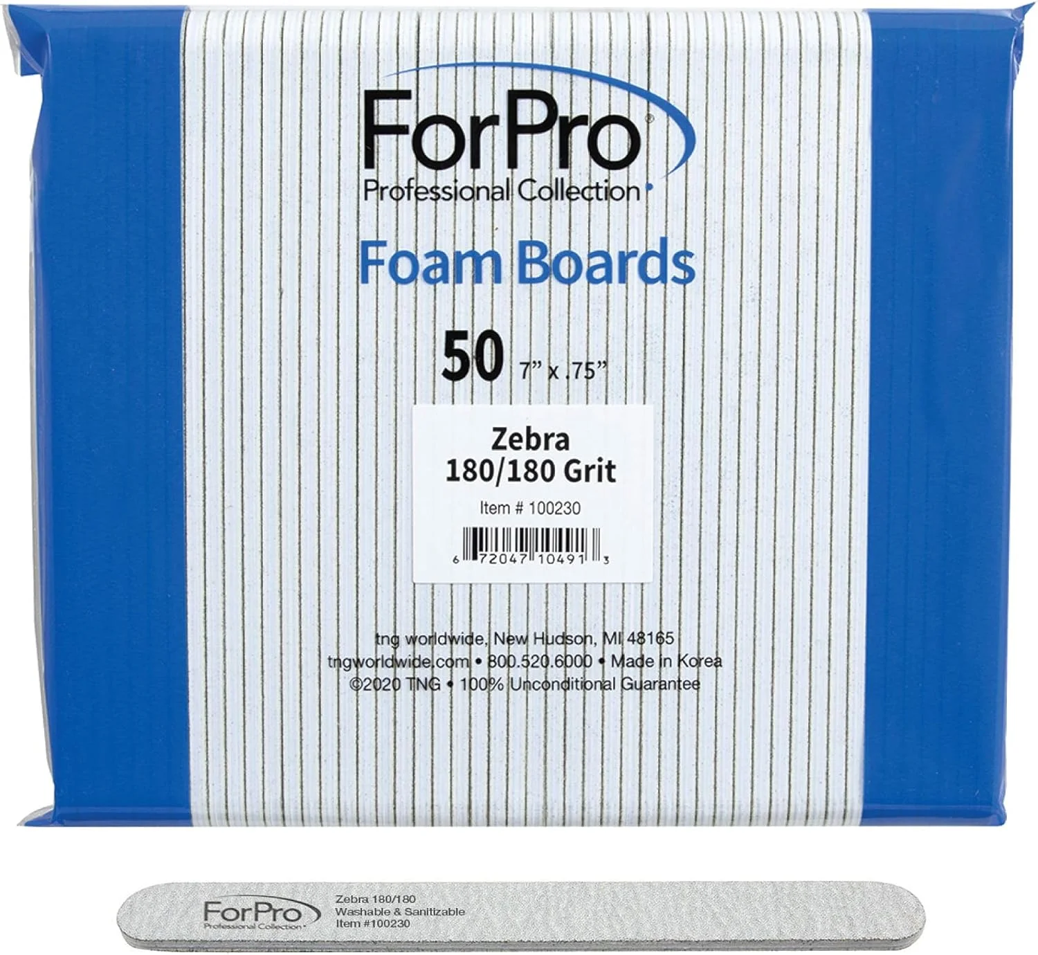 تخته سوهان فوم زبرا حرفه ای فورپرو، درجه زبری 180/180، سوهان ناخن دو طرفه مانیکور، 7 اینچ طول و 0.75 اینچ عرض، 50 عدد