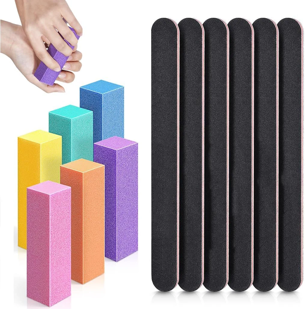 سوهان و بافر ناخن Goodern، 6 عدد بافر مستطیلی مراقبت از ناخن و 6 عدد سوهان ناخن دو طرفه با درجه زبری 100/180، ست ابزار مانیکور حرفه ای، ست ابزار مراقبت از ناخن برای خانم ها - مشکی