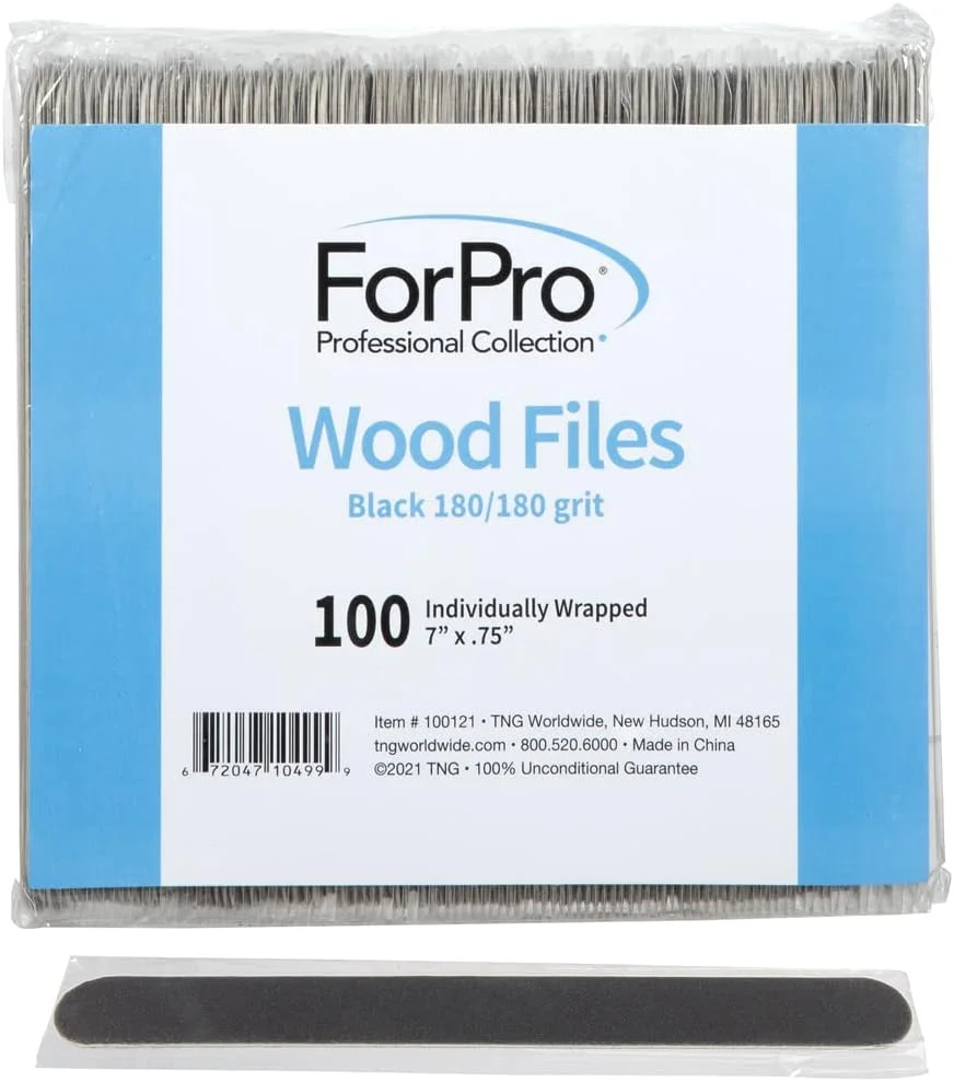 سوهان چوبی ناخن دو طرفه فورپرو، مشکی، درجه زبری 180/180، مناسب مانیکور و پدیکور، 18 سانتی متر طول، بسته 100 عددی، بسته بندی تکی