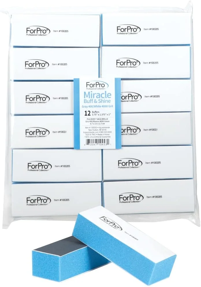 بافر و براق کننده حرفه ای فورپرو کالکشن میراکل - خاکستری 400/سفید 4000 گریت - دوازده (12) عدد بافر دو طرفه مانیکور و پدیکور - 1 اینچ ارتفاع x 1.375 اینچ عرض x 3.75 اینچ طول