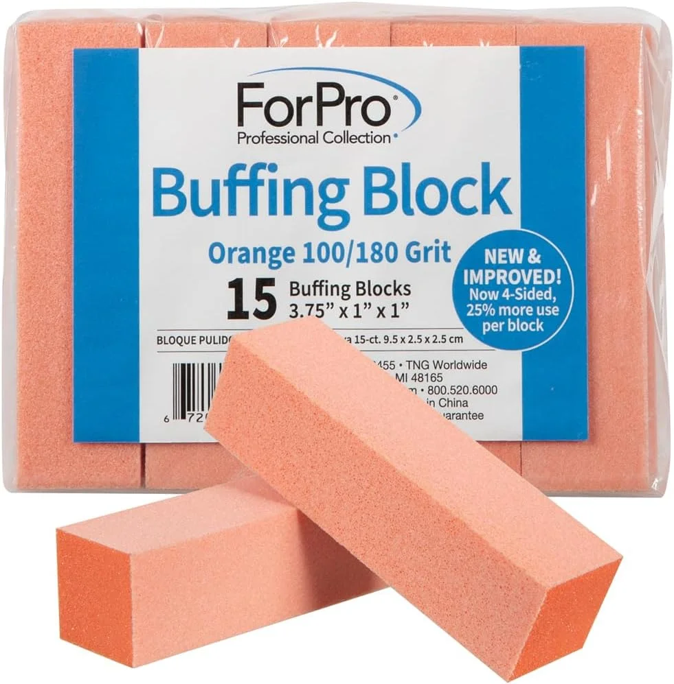 بلاک پرداخت حرفه ای ForPro، نارنجی، دانه بندی 100/180، بافر ناخن سه طرفه برای مانیکور و پدیکور، 9.5 سانتی متر طول x 2.5 سانتی متر عرض x 2.5 سانتی متر ارتفاع، بسته 15 عددی