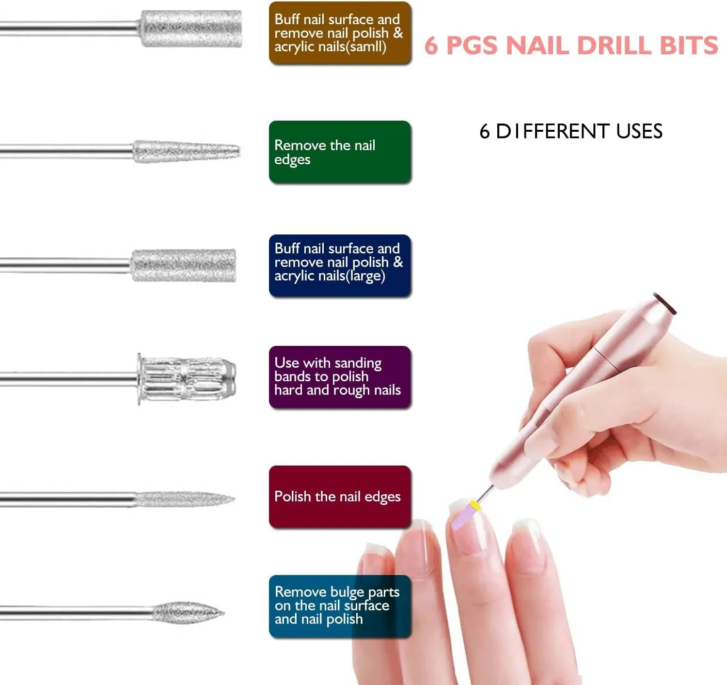 دستگاه سوهان برقی ناخن MAKINGTEC، سوهان برقی قابل حمل 20000 دور در دقیقه با 6 سر سوهان قابل تعویض و نوارهای سمباده برای لایه برداری، ساییدن، پولیش، برداشتن ناخن، ابزار ناخن اکریلیک دستگاه سوهان برقی ناخن MAKINGTEC، سوهان برقی قابل حمل 20000 دور در دقیقه با 6 سر سوهان قابل تعویض و نوارهای سمباده برای لایه برداری، ساییدن، پولیش، برداشتن ناخن، ابزار ناخن اکریلیک