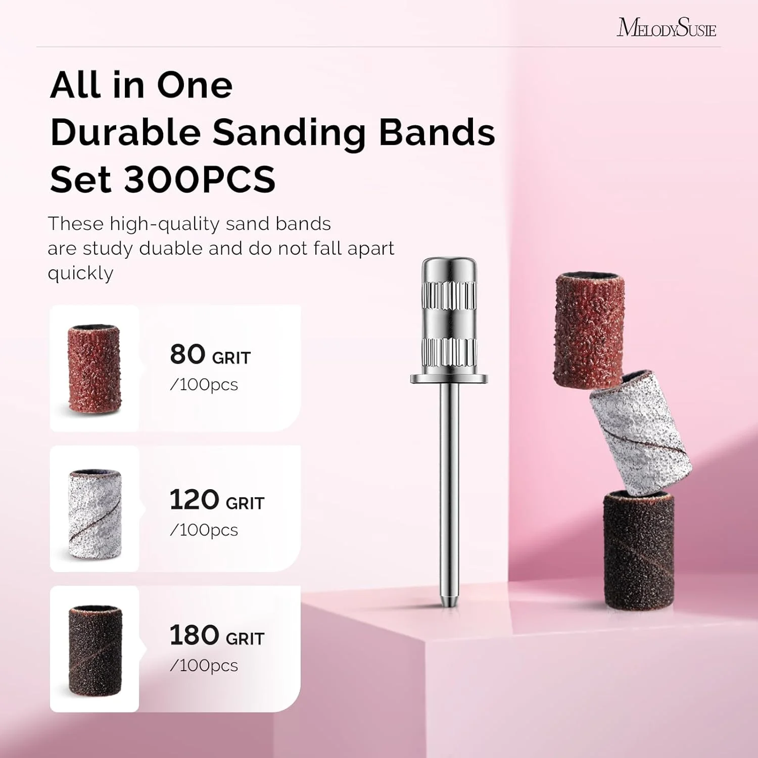 مجموعه ۳۰۰ عددی سنباده نواری حرفه ای MelodySusie با میله مخصوص برای دستگاه مانیکور ناخن، شامل دانه بندی ۸۰ زبر، ۱۲۰ متوسط، ۱۸۰ نرم، مناسب برای ناخن های اکریلیک، مانیکور و پدیکور مجموعه ۳۰۰ عددی سنباده نواری حرفه ای MelodySusie با میله مخصوص برای دستگاه مانیکور ناخن، شامل دانه بندی ۸۰ زبر، ۱۲۰ متوسط، ۱۸۰ نرم، مناسب برای ناخن های اکریلیک، مانیکور و پدیکور