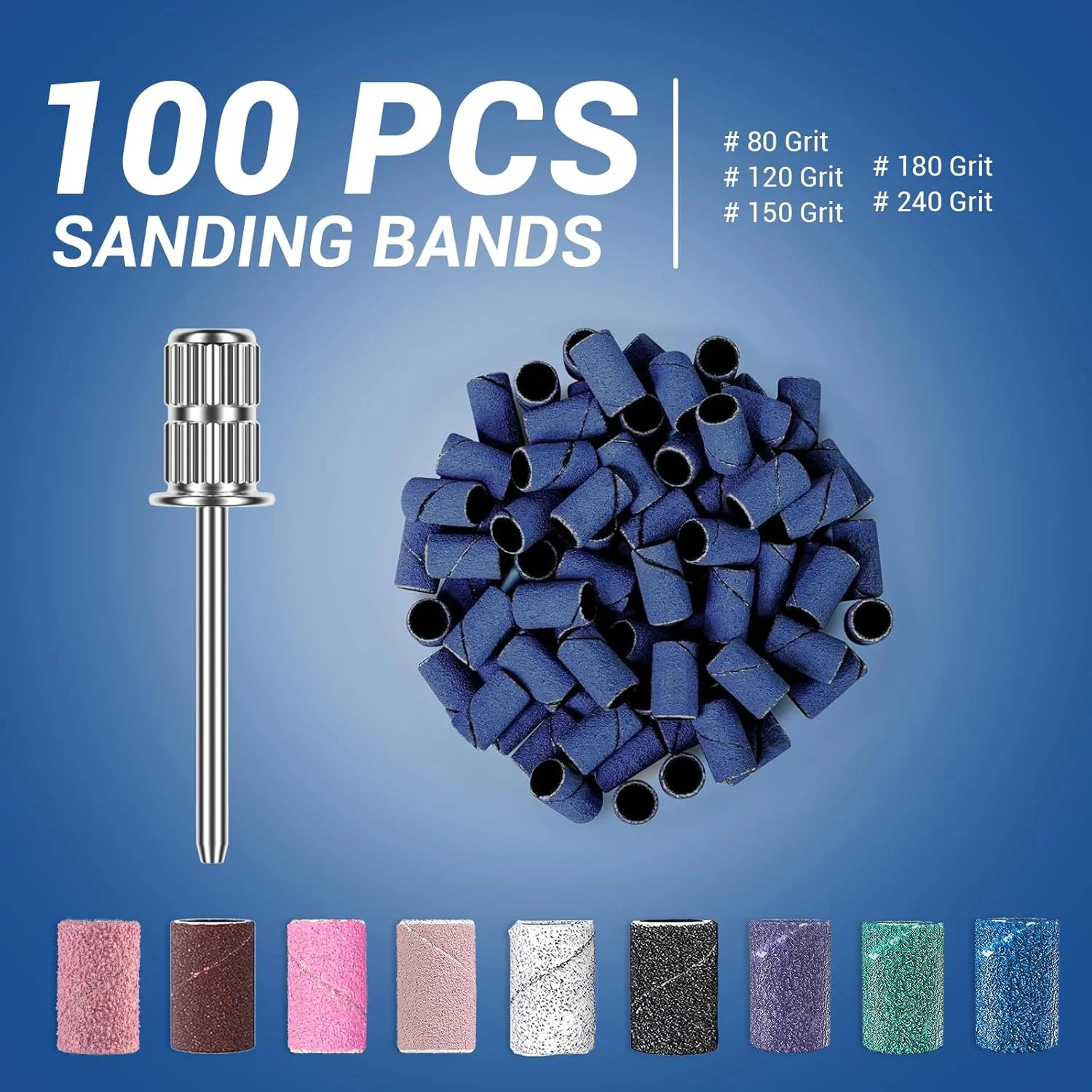 بسته 100 عددی نوارهای سمباده ای حرفه ای مانیکور ناخن MelodySusie، درجه زبری 180، مناسب برای مته های ناخن به همراه میله، آبی - تصویر 2 بسته 100 عددی نوارهای سمباده ای حرفه ای مانیکور ناخن MelodySusie، درجه زبری 180، مناسب برای مته های ناخن به همراه میله، آبی - تصویر 2